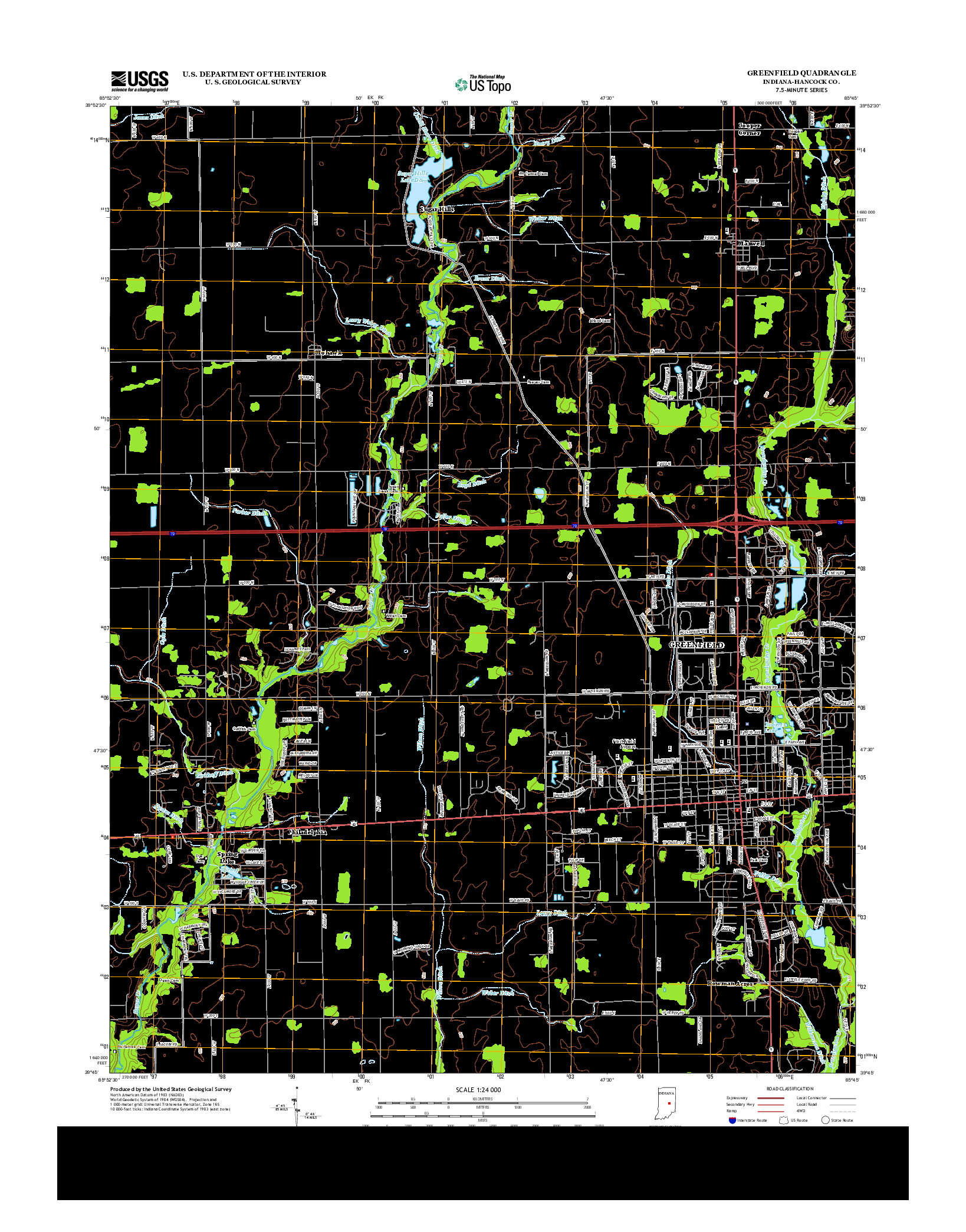 USGS US TOPO 7.5-MINUTE MAP FOR GREENFIELD, IN 2013