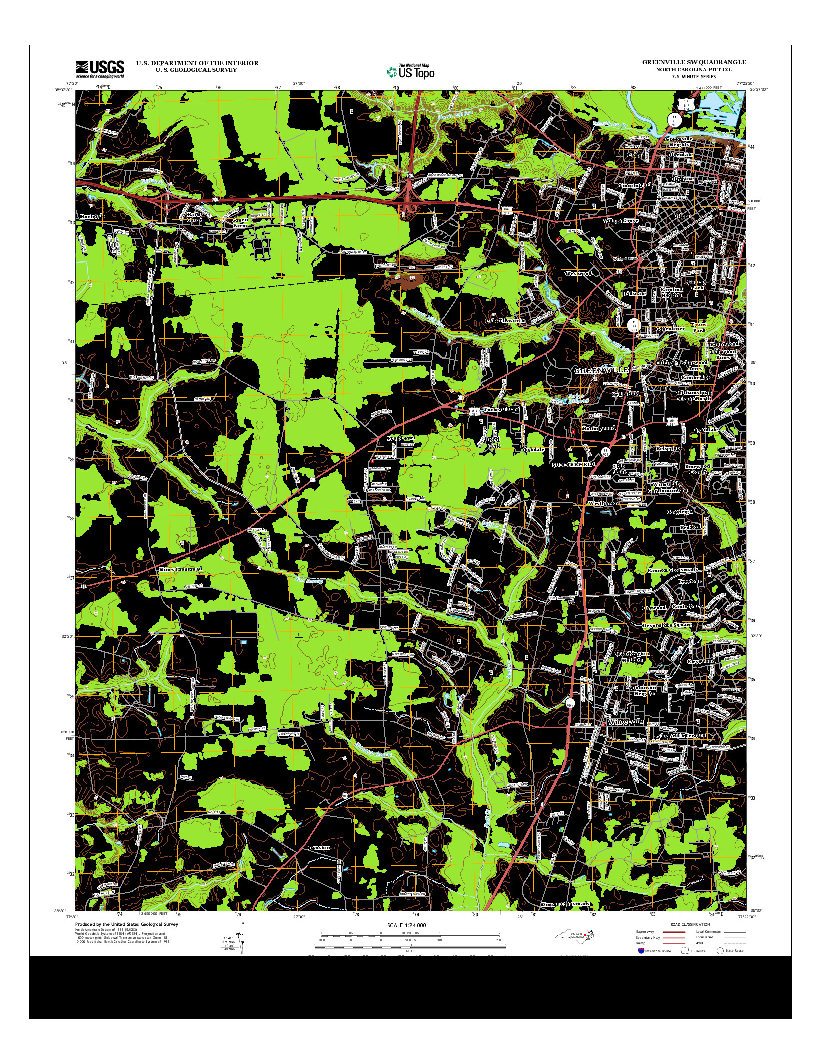 USGS US TOPO 7.5-MINUTE MAP FOR GREENVILLE SW, NC 2013