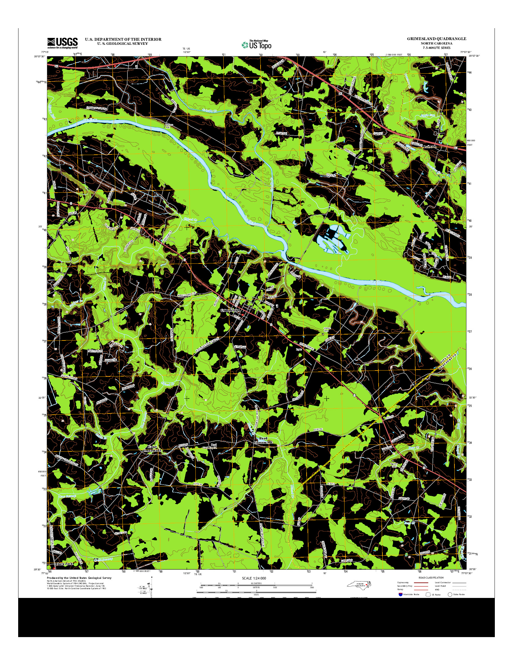 USGS US TOPO 7.5-MINUTE MAP FOR GRIMESLAND, NC 2013