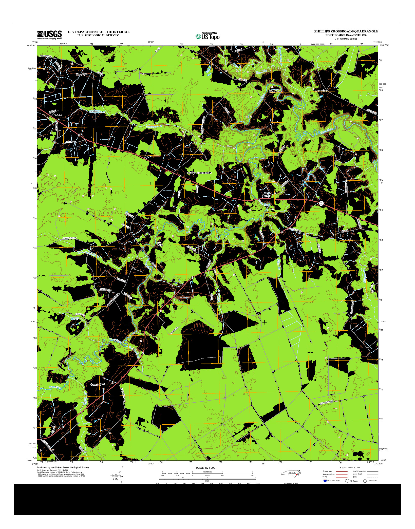 USGS US TOPO 7.5-MINUTE MAP FOR PHILLIPS CROSSROADS, NC 2013