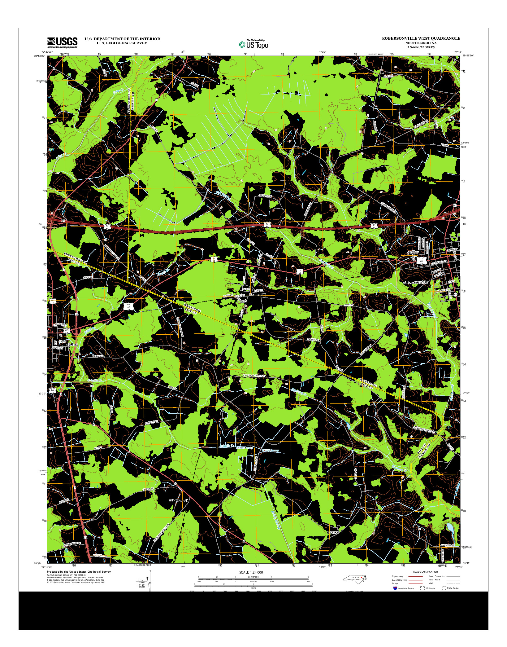 USGS US TOPO 7.5-MINUTE MAP FOR ROBERSONVILLE WEST, NC 2013