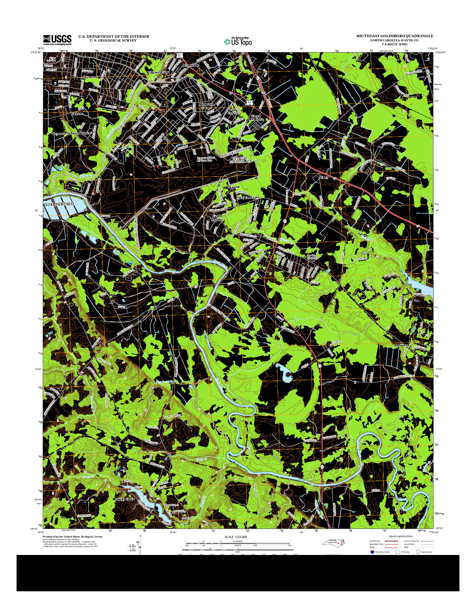 USGS US TOPO 7.5-MINUTE MAP FOR SOUTHEAST GOLDSBORO, NC 2013