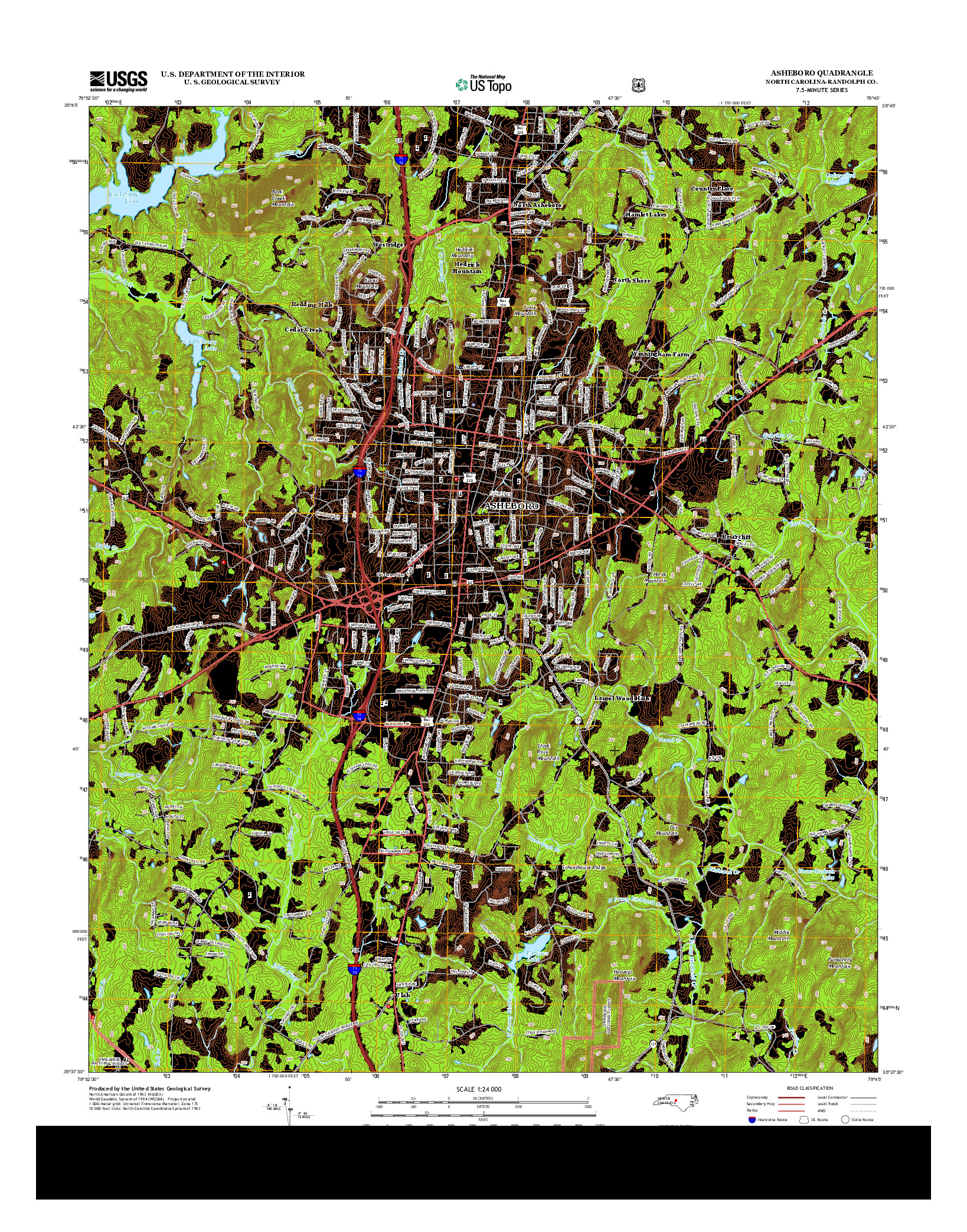 USGS US TOPO 7.5-MINUTE MAP FOR ASHEBORO, NC 2013