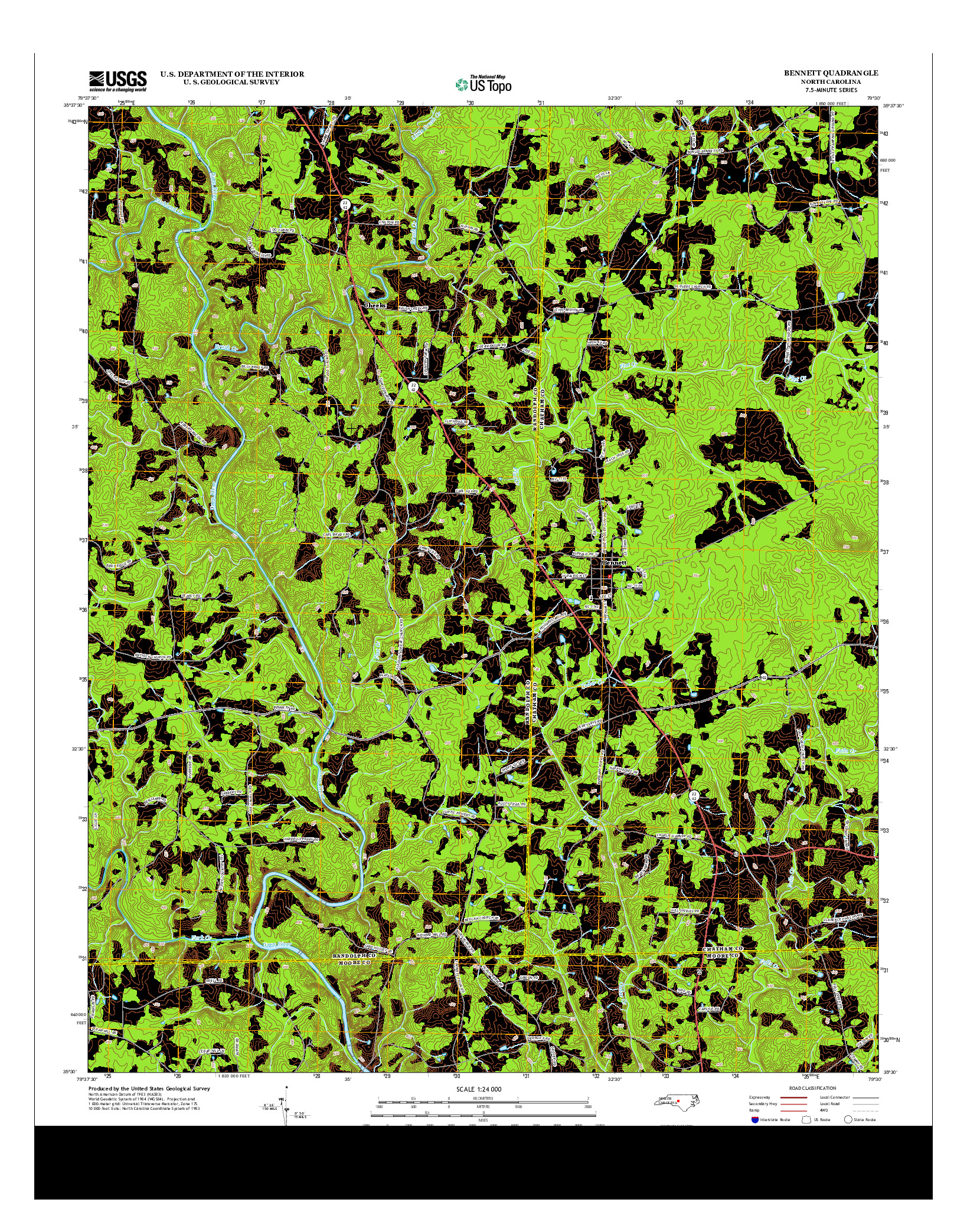 USGS US TOPO 7.5-MINUTE MAP FOR BENNETT, NC 2013