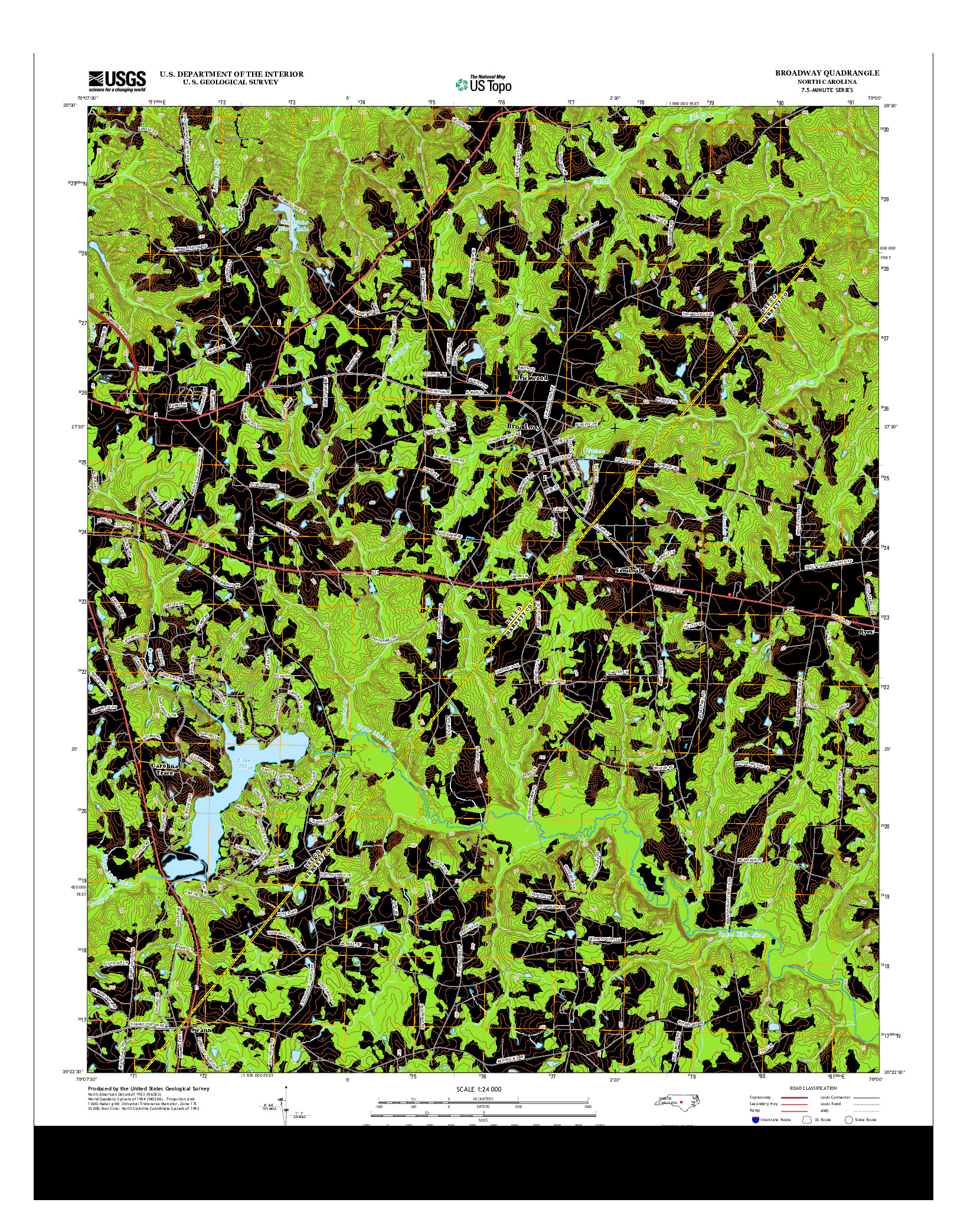 USGS US TOPO 7.5-MINUTE MAP FOR BROADWAY, NC 2013