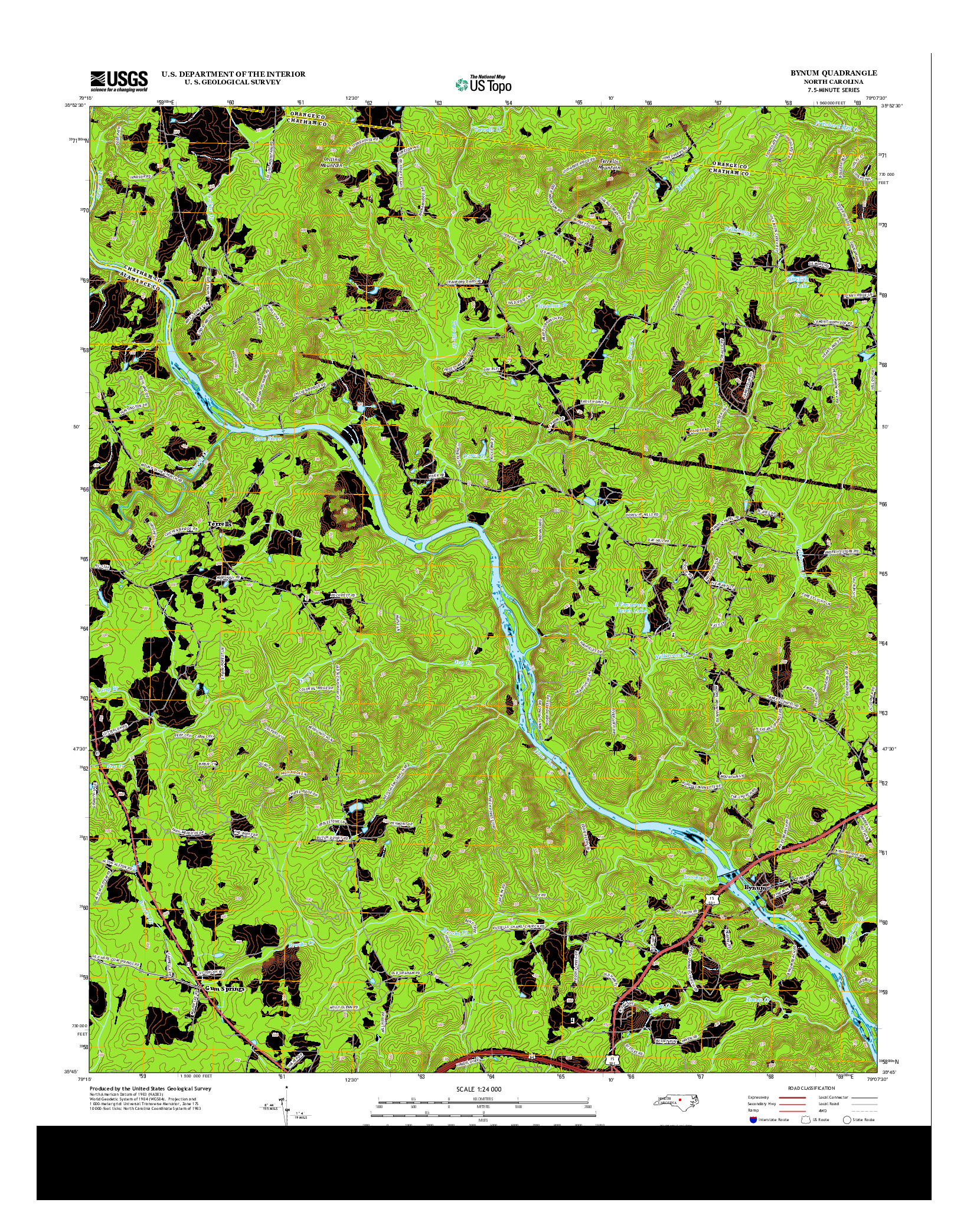 USGS US TOPO 7.5-MINUTE MAP FOR BYNUM, NC 2013