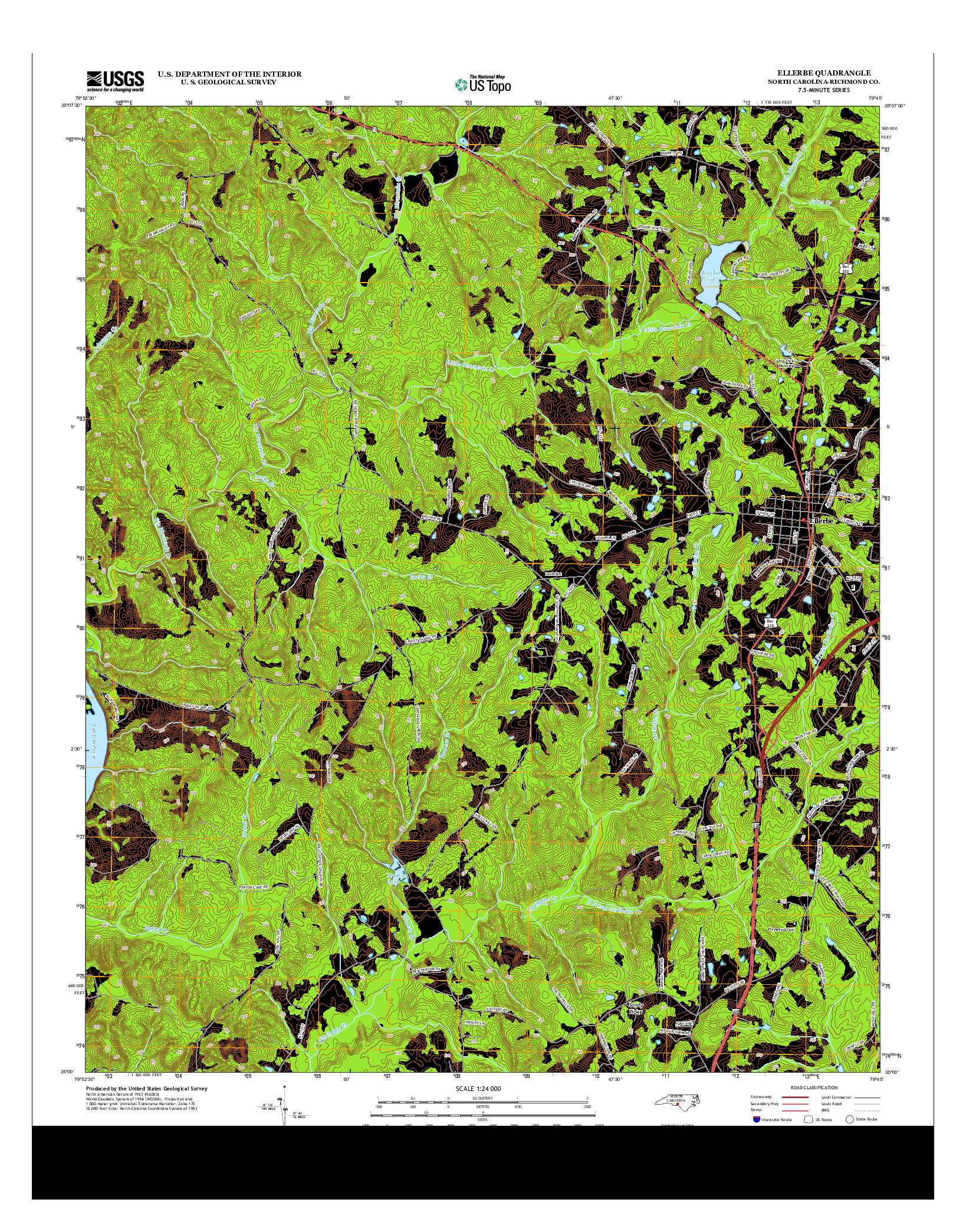 USGS US TOPO 7.5-MINUTE MAP FOR ELLERBE, NC 2013