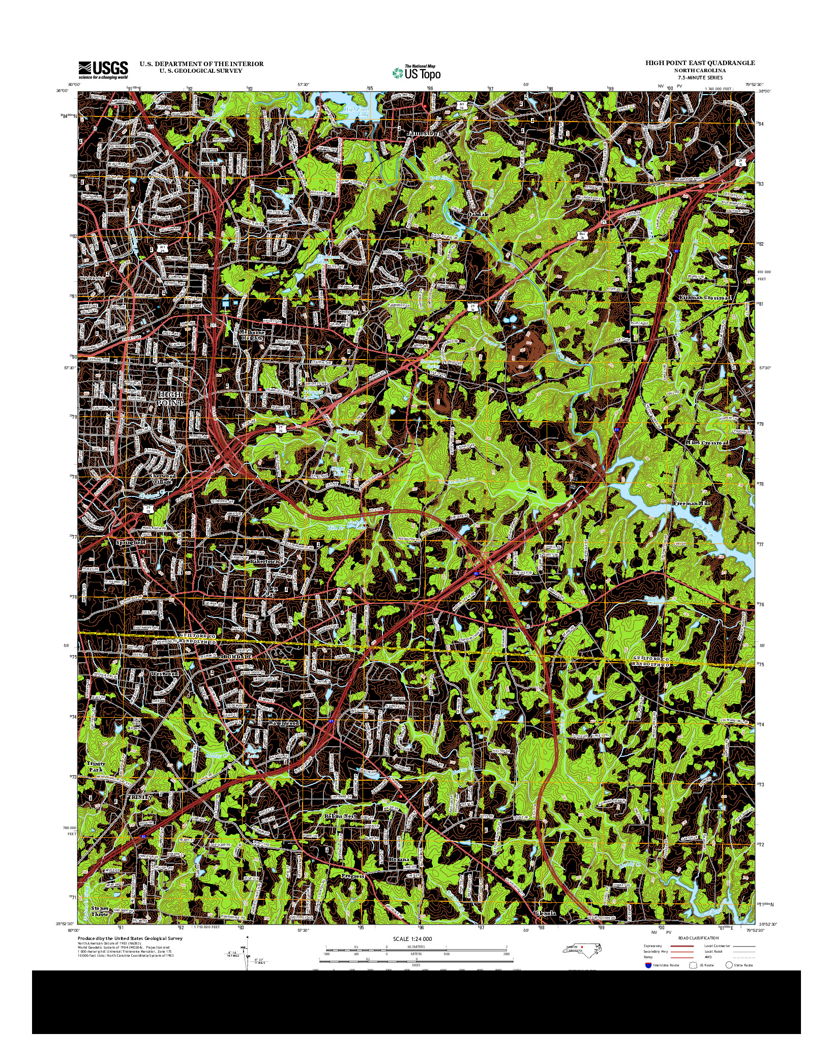 USGS US TOPO 7.5-MINUTE MAP FOR HIGH POINT EAST, NC 2013