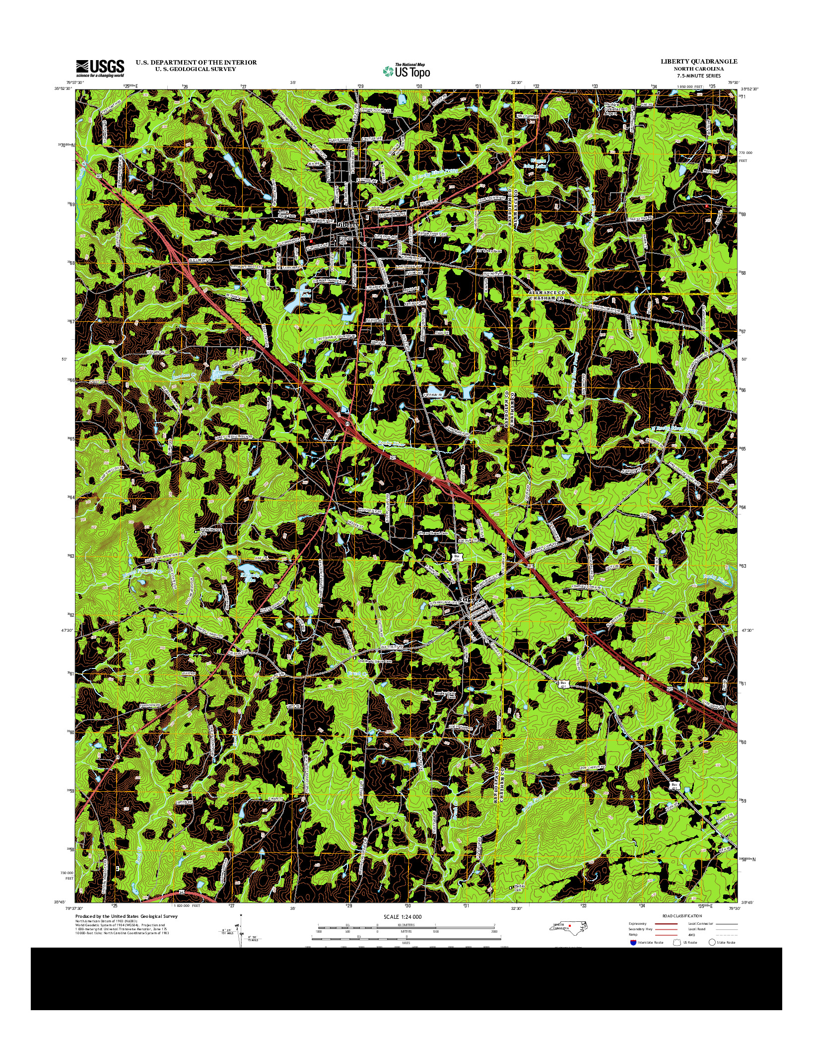 USGS US TOPO 7.5-MINUTE MAP FOR LIBERTY, NC 2013