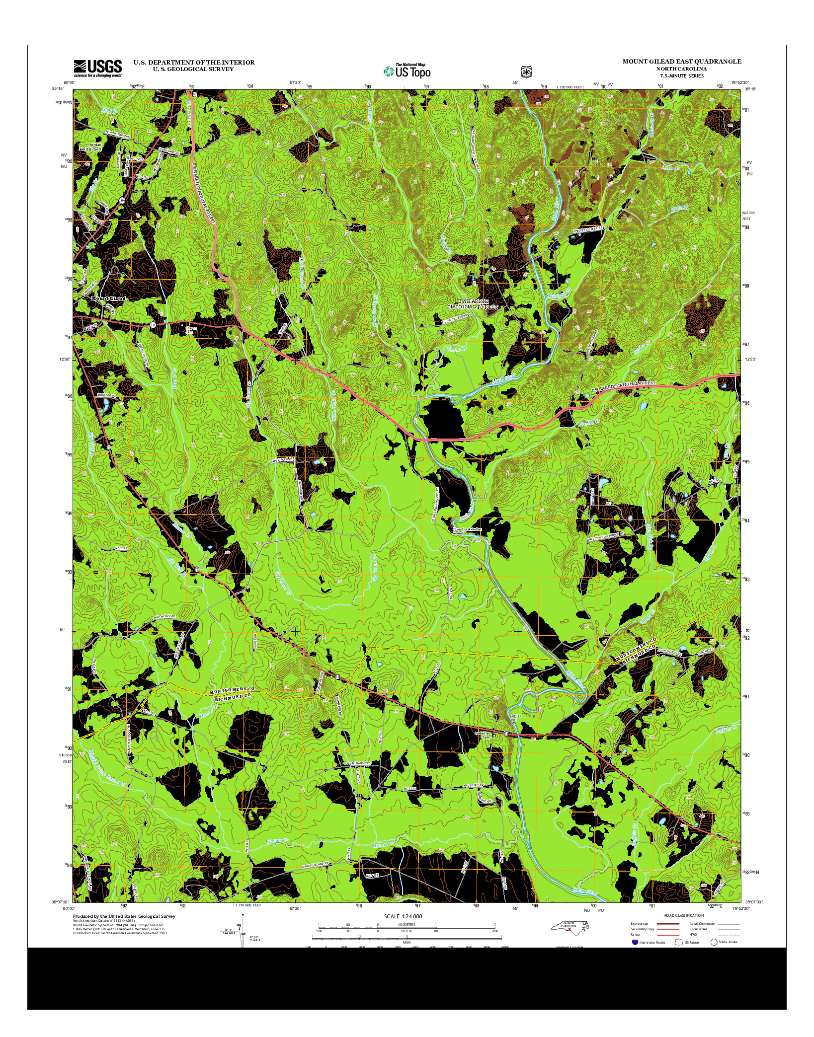 USGS US TOPO 7.5-MINUTE MAP FOR MOUNT GILEAD EAST, NC 2013