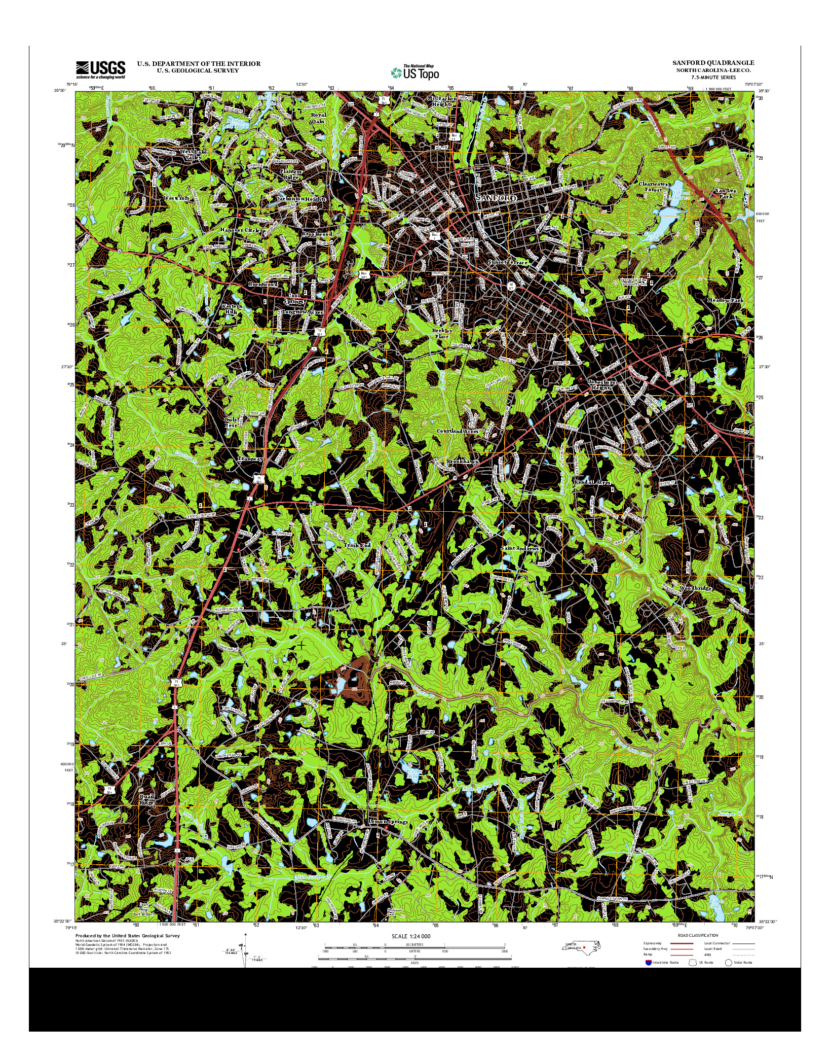 USGS US TOPO 7.5-MINUTE MAP FOR SANFORD, NC 2013