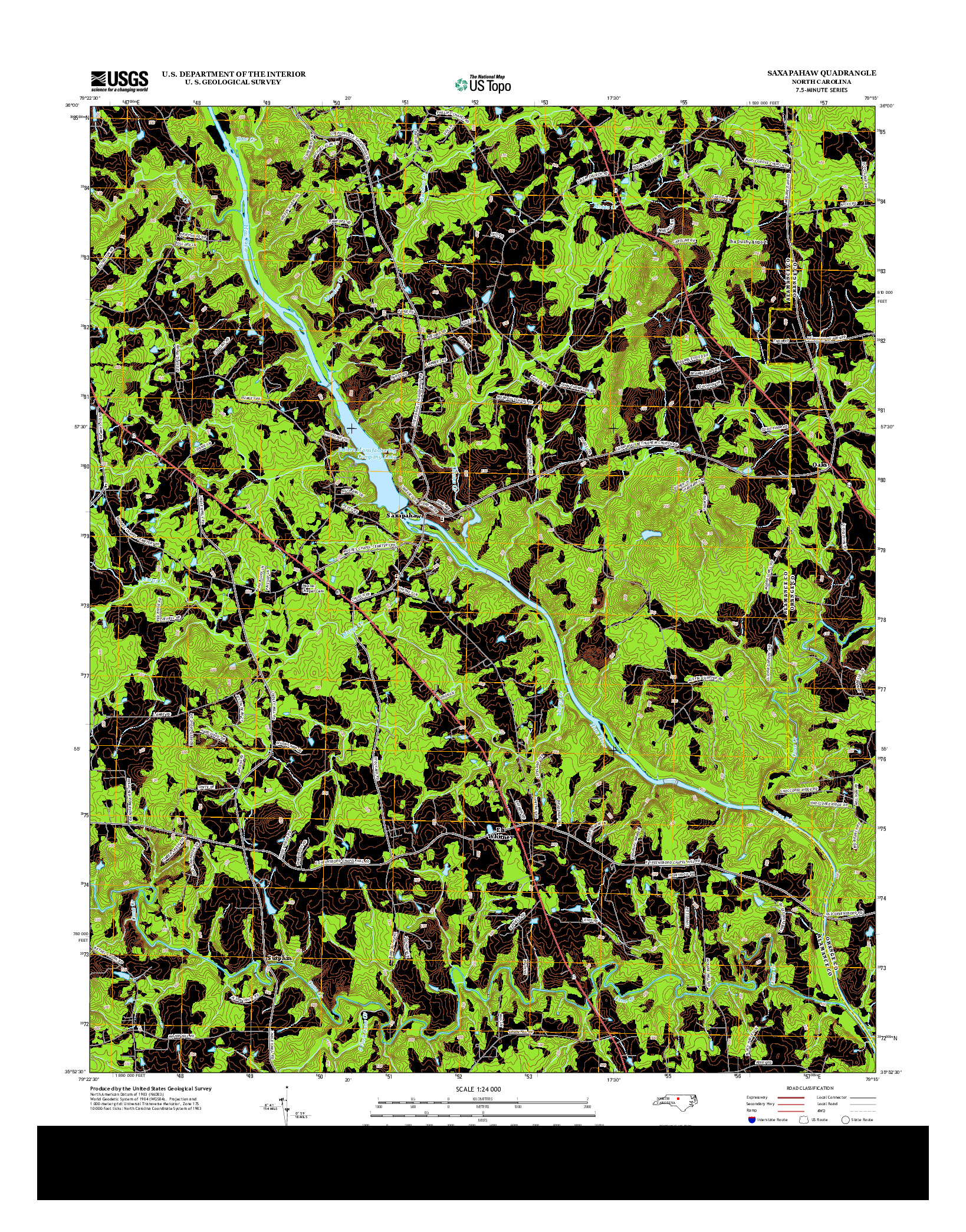 USGS US TOPO 7.5-MINUTE MAP FOR SAXAPAHAW, NC 2013