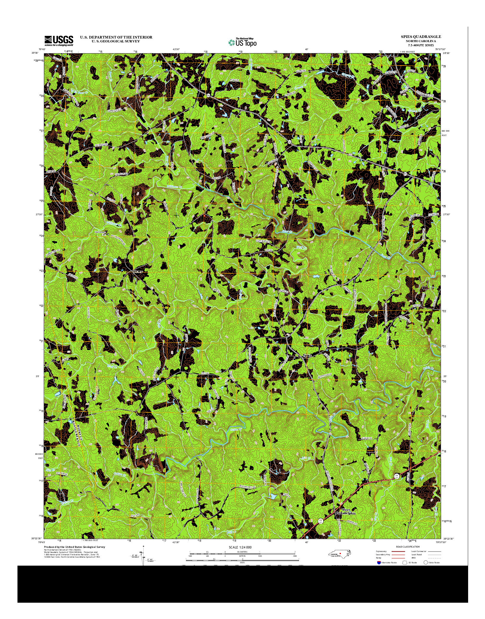 USGS US TOPO 7.5-MINUTE MAP FOR SPIES, NC 2013