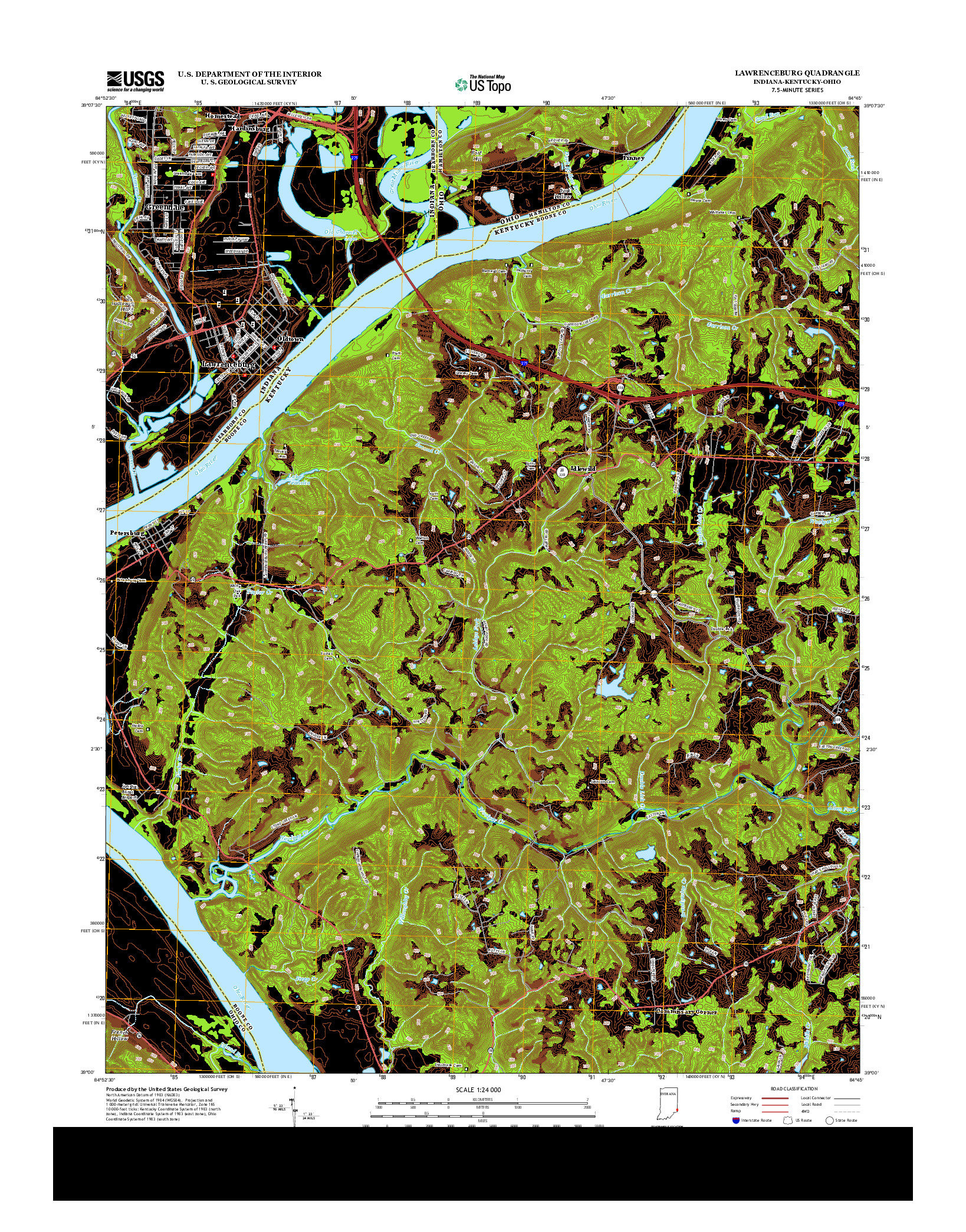 USGS US TOPO 7.5-MINUTE MAP FOR LAWRENCEBURG, IN-KY-OH 2013