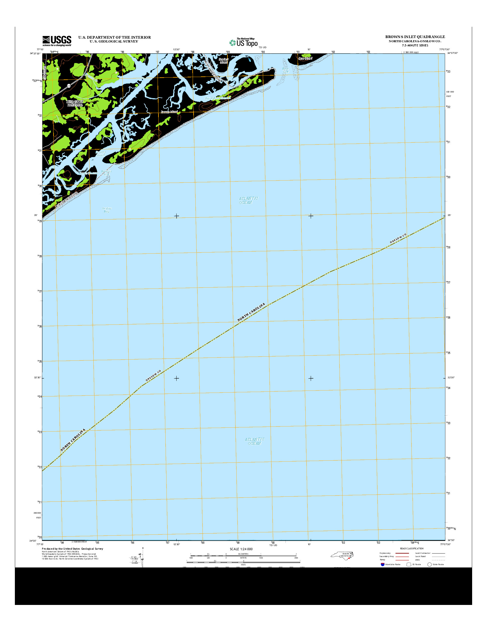 USGS US TOPO 7.5-MINUTE MAP FOR BROWNS INLET, NC 2013