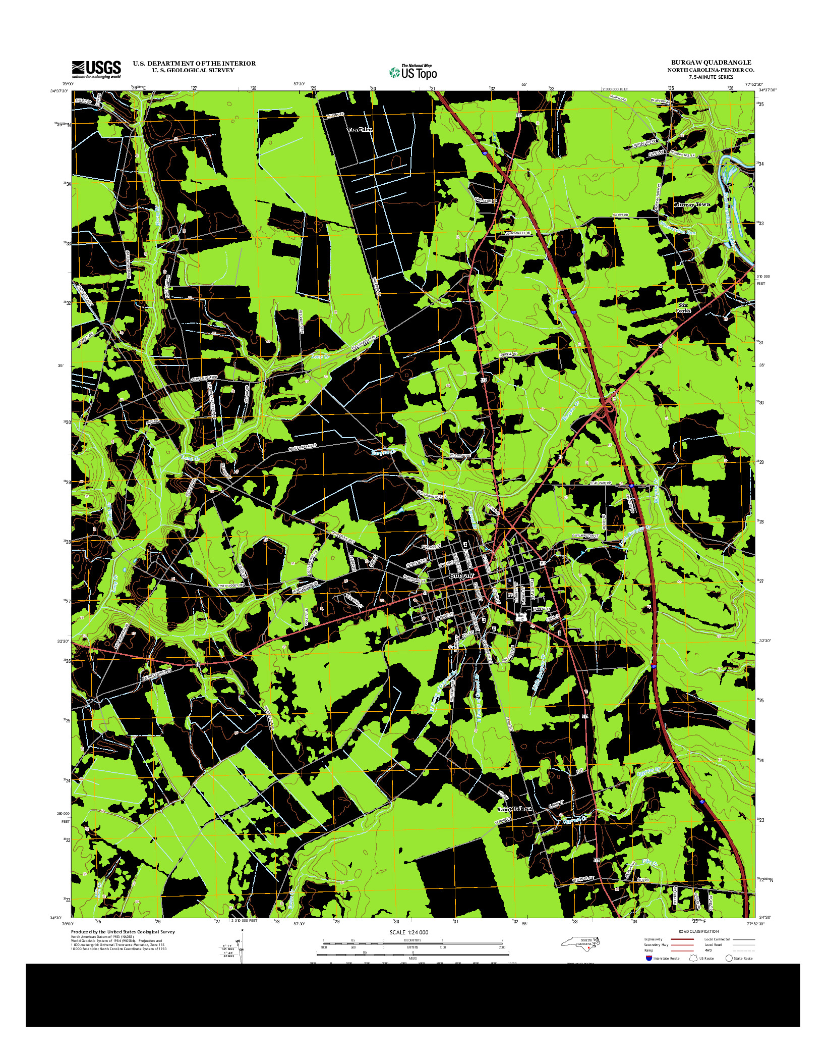 USGS US TOPO 7.5-MINUTE MAP FOR BURGAW, NC 2013