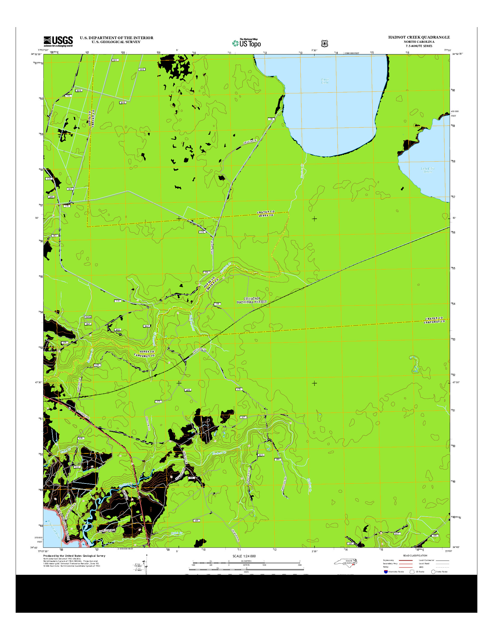 USGS US TOPO 7.5-MINUTE MAP FOR HADNOT CREEK, NC 2013