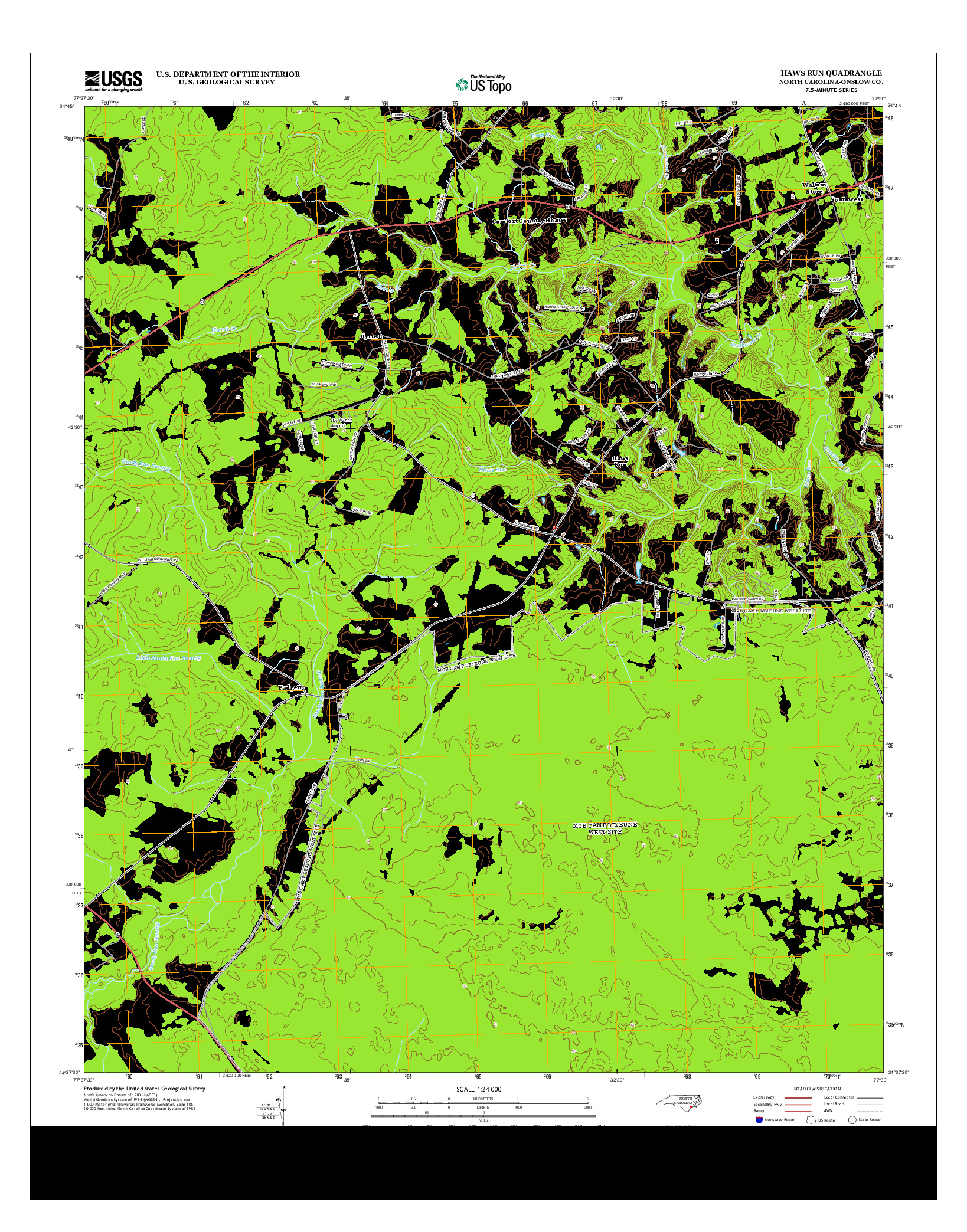 USGS US TOPO 7.5-MINUTE MAP FOR HAWS RUN, NC 2013