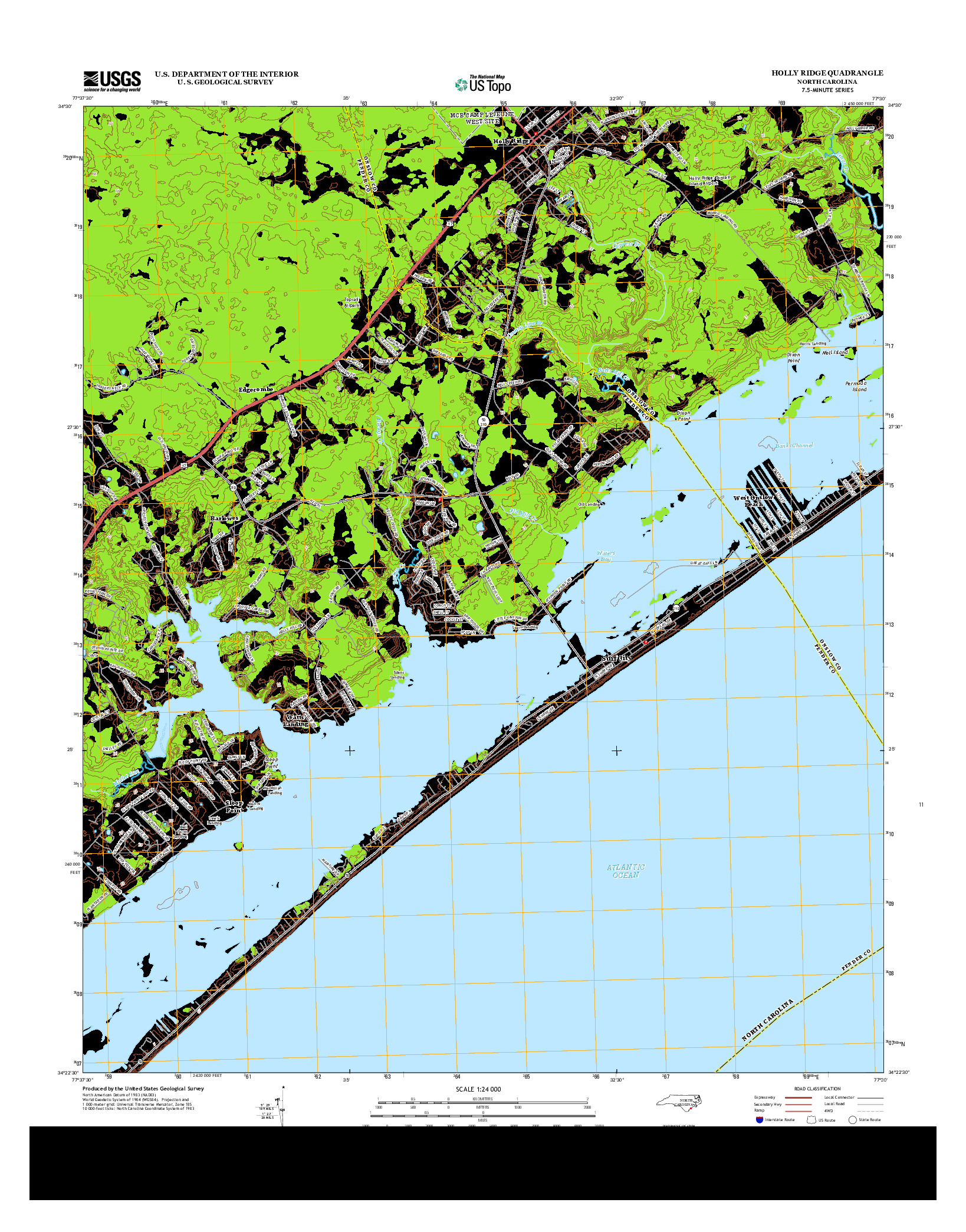USGS US TOPO 7.5-MINUTE MAP FOR HOLLY RIDGE, NC 2013