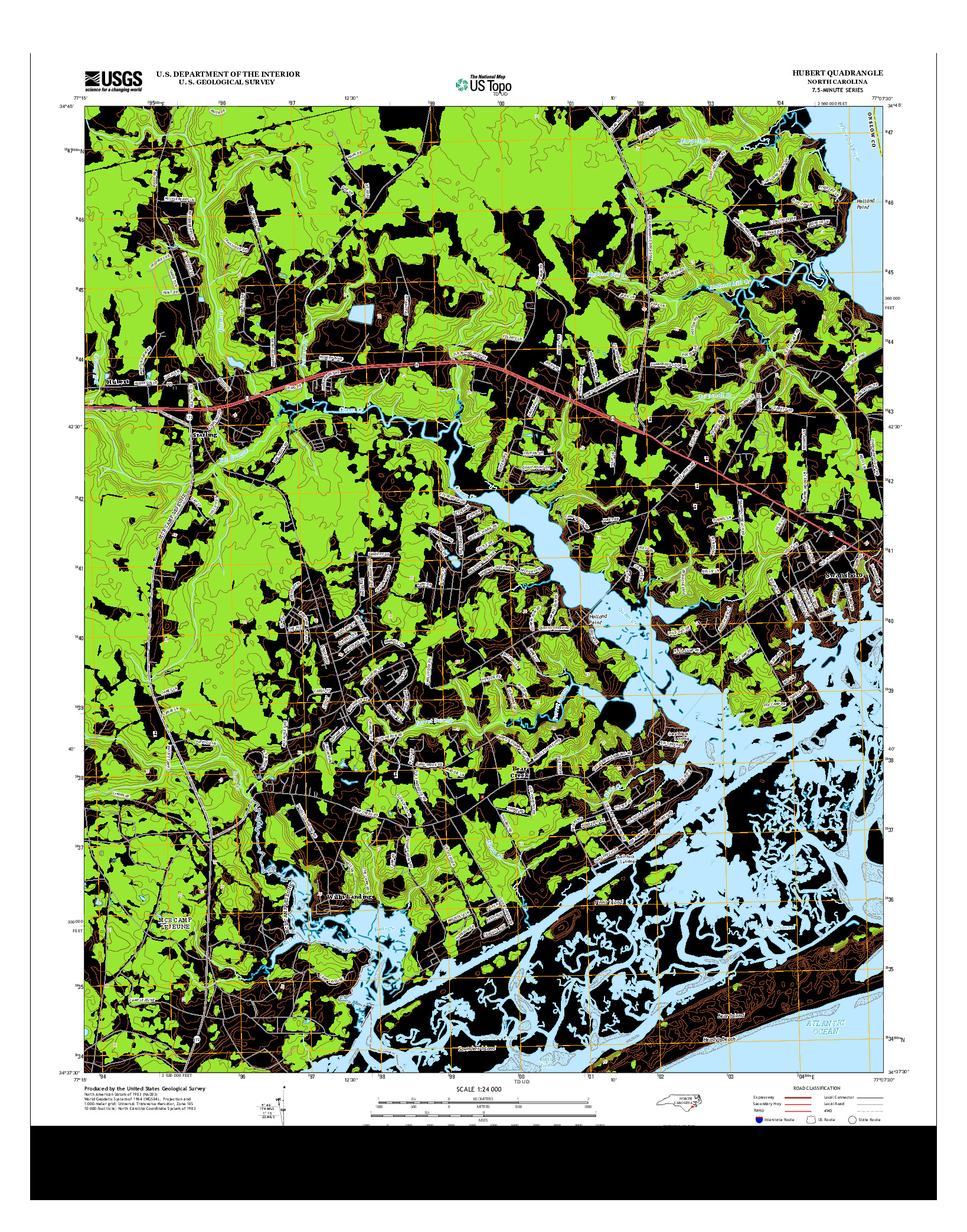 USGS US TOPO 7.5-MINUTE MAP FOR HUBERT, NC 2013
