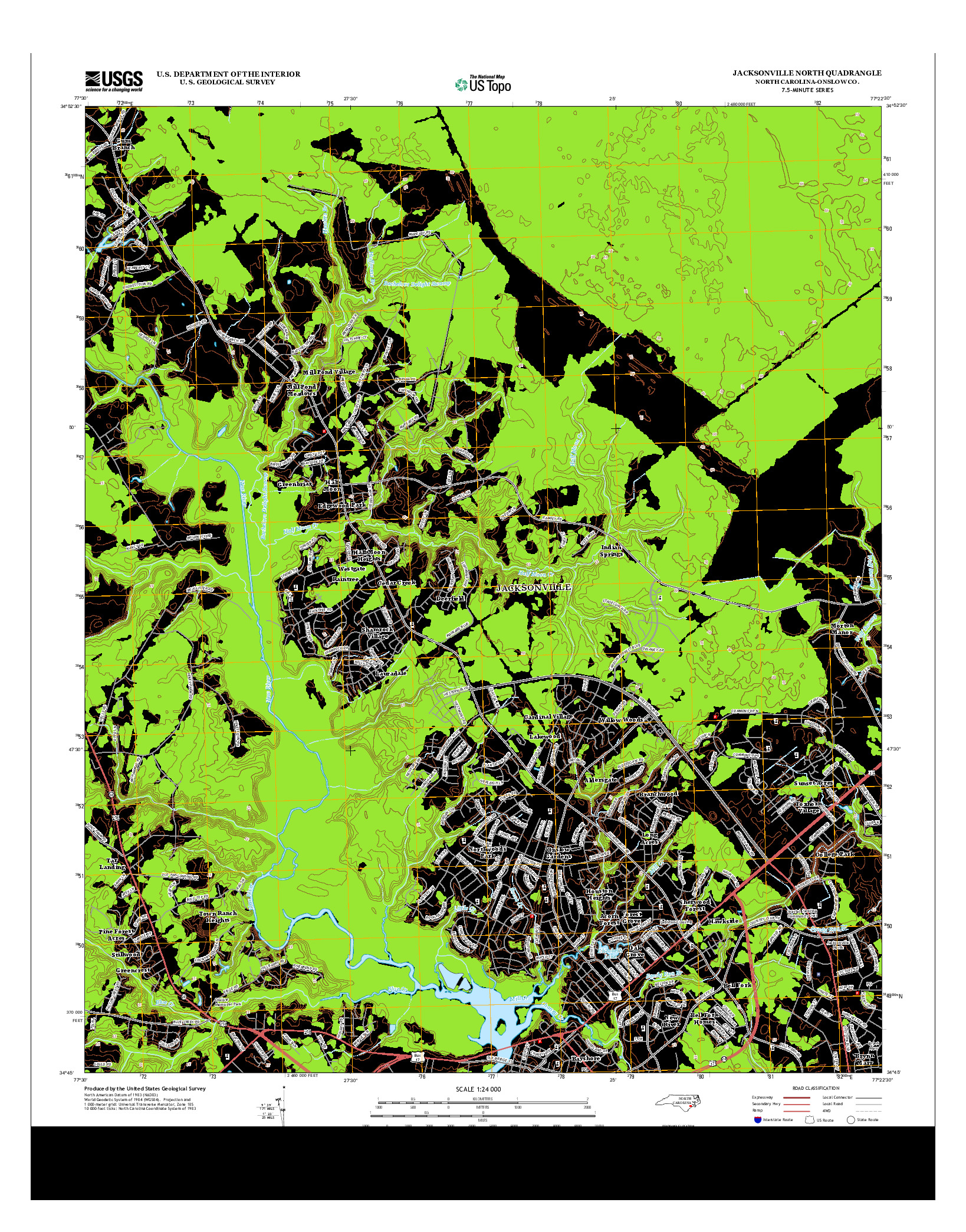 USGS US TOPO 7.5-MINUTE MAP FOR JACKSONVILLE NORTH, NC 2013