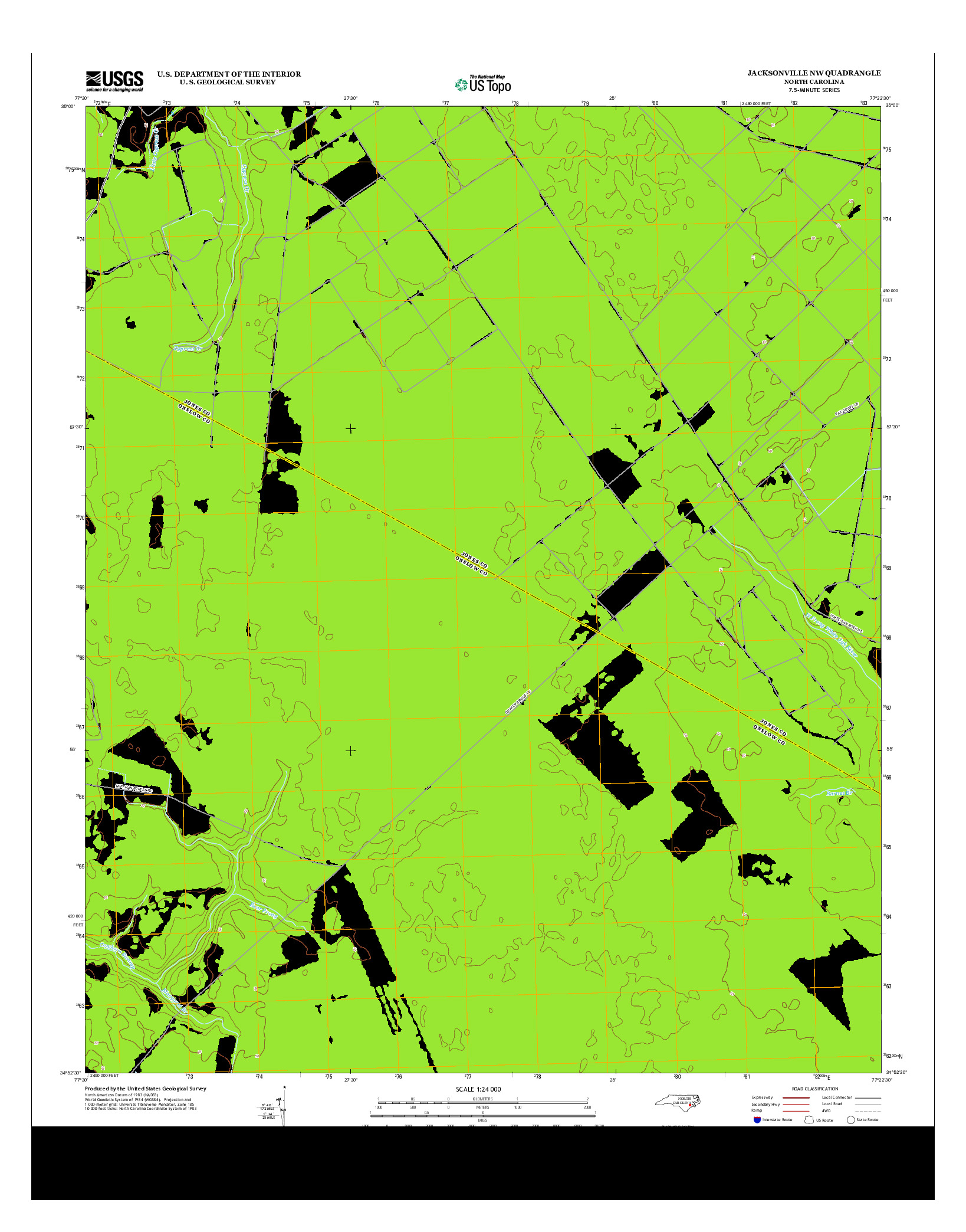 USGS US TOPO 7.5-MINUTE MAP FOR JACKSONVILLE NW, NC 2013