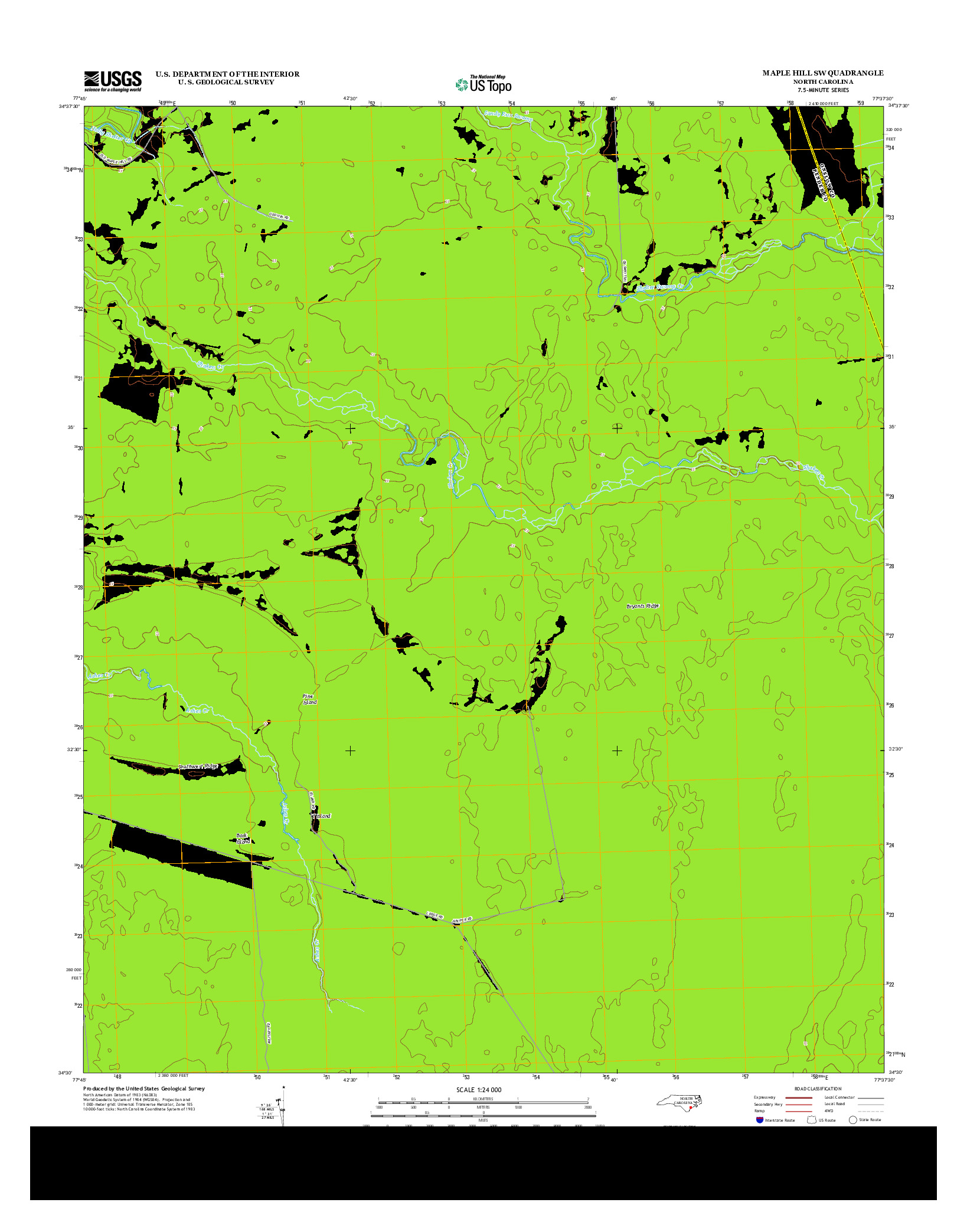 USGS US TOPO 7.5-MINUTE MAP FOR MAPLE HILL SW, NC 2013