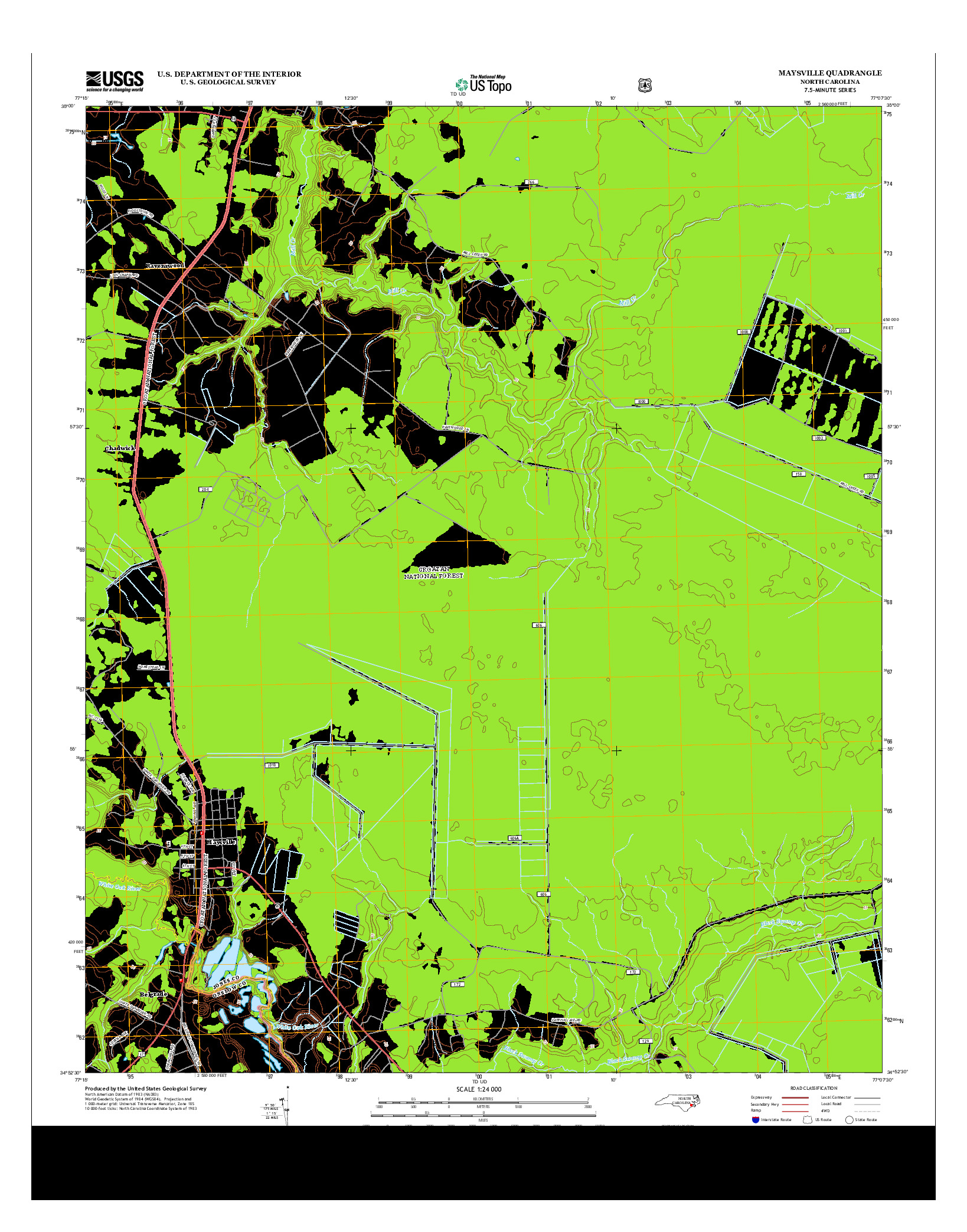 USGS US TOPO 7.5-MINUTE MAP FOR MAYSVILLE, NC 2013