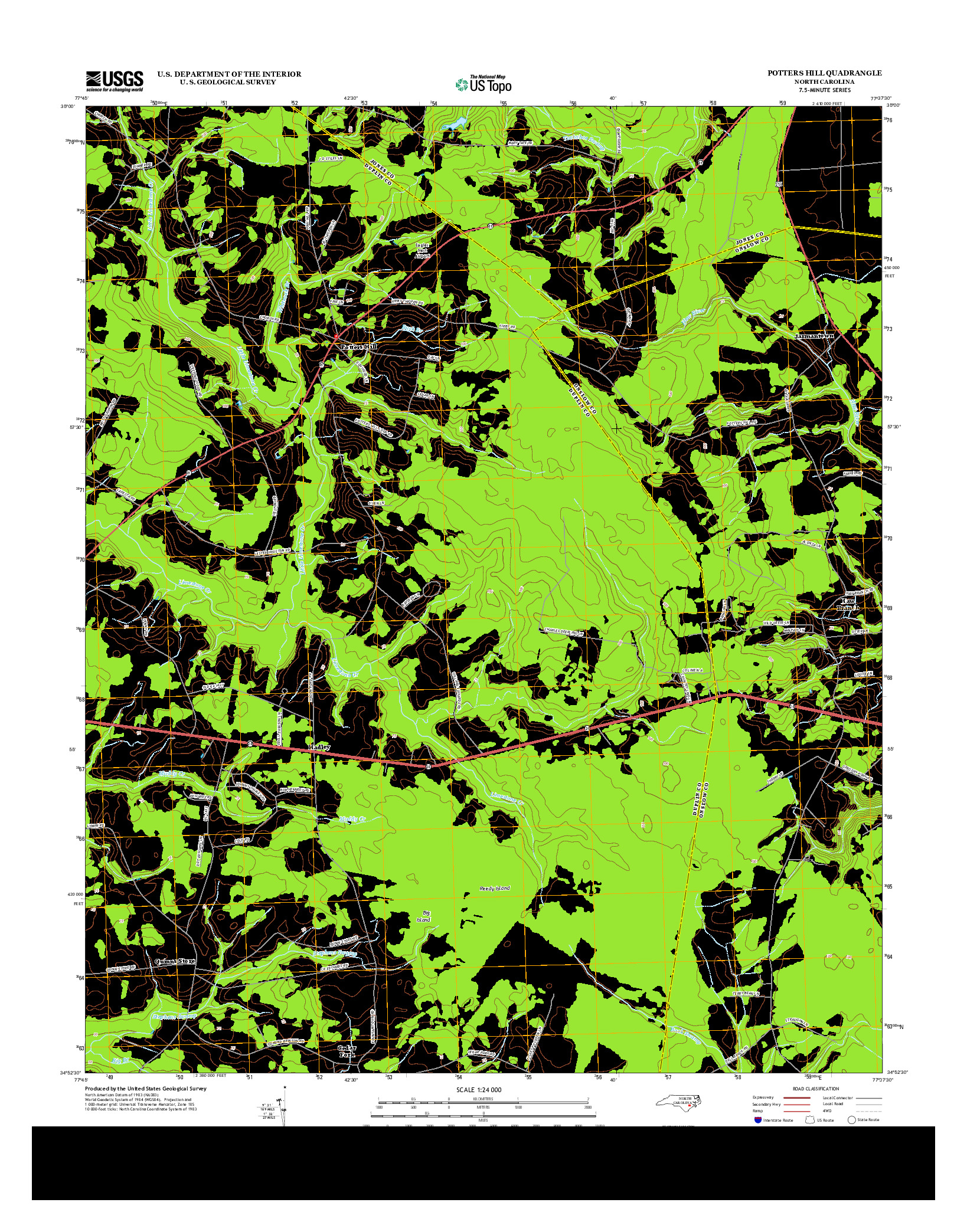 USGS US TOPO 7.5-MINUTE MAP FOR POTTERS HILL, NC 2013