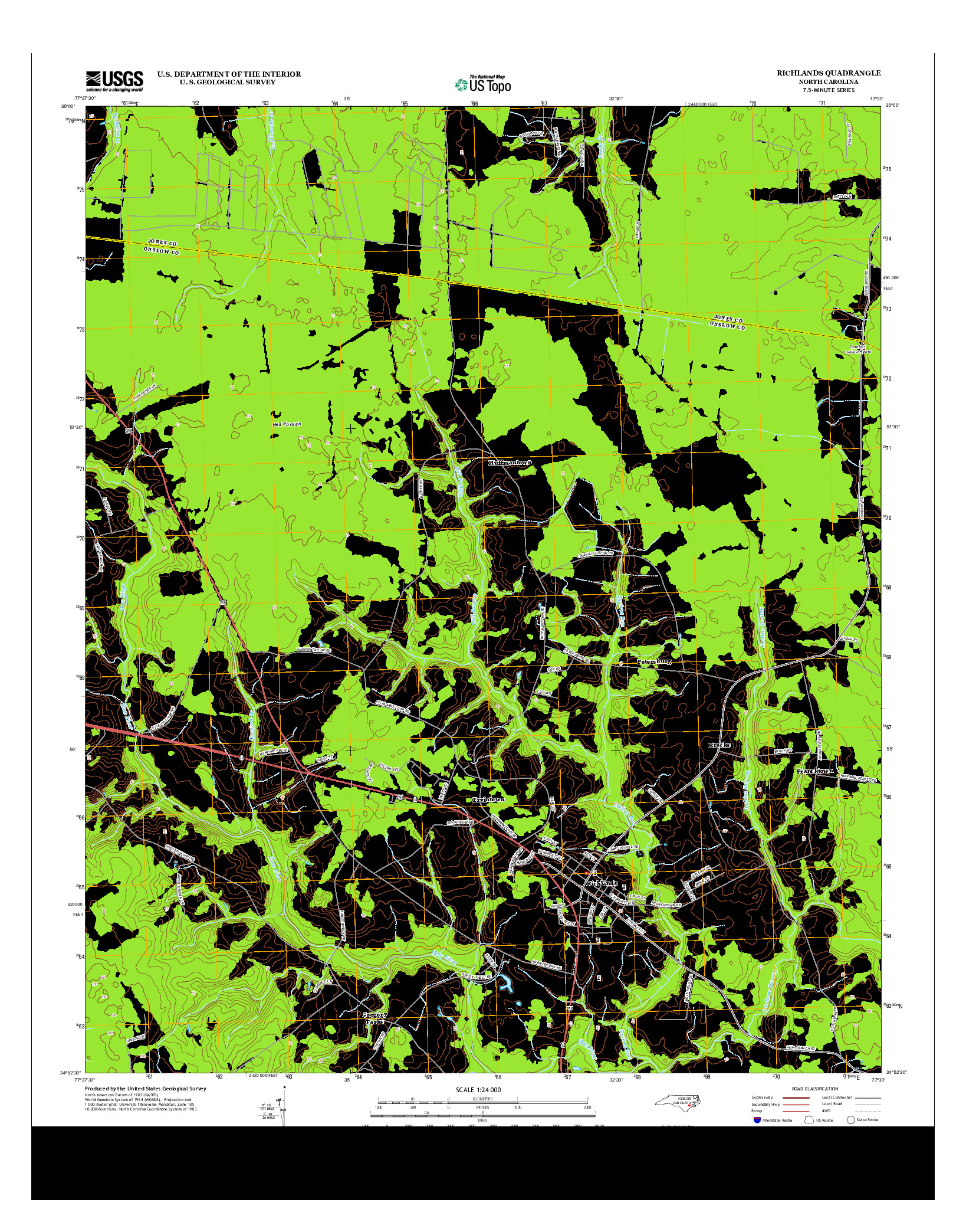 USGS US TOPO 7.5-MINUTE MAP FOR RICHLANDS, NC 2013