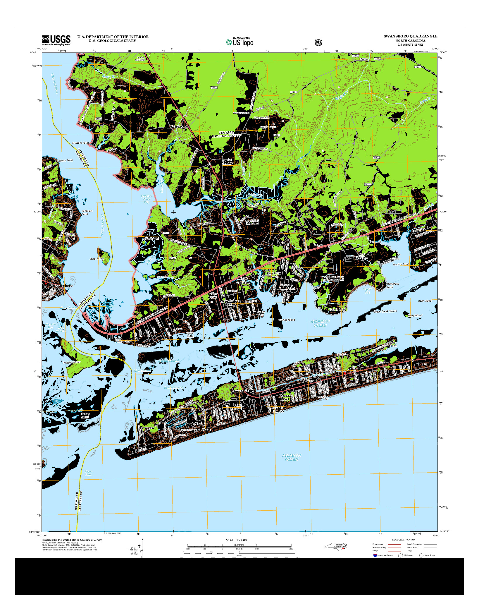 USGS US TOPO 7.5-MINUTE MAP FOR SWANSBORO, NC 2013