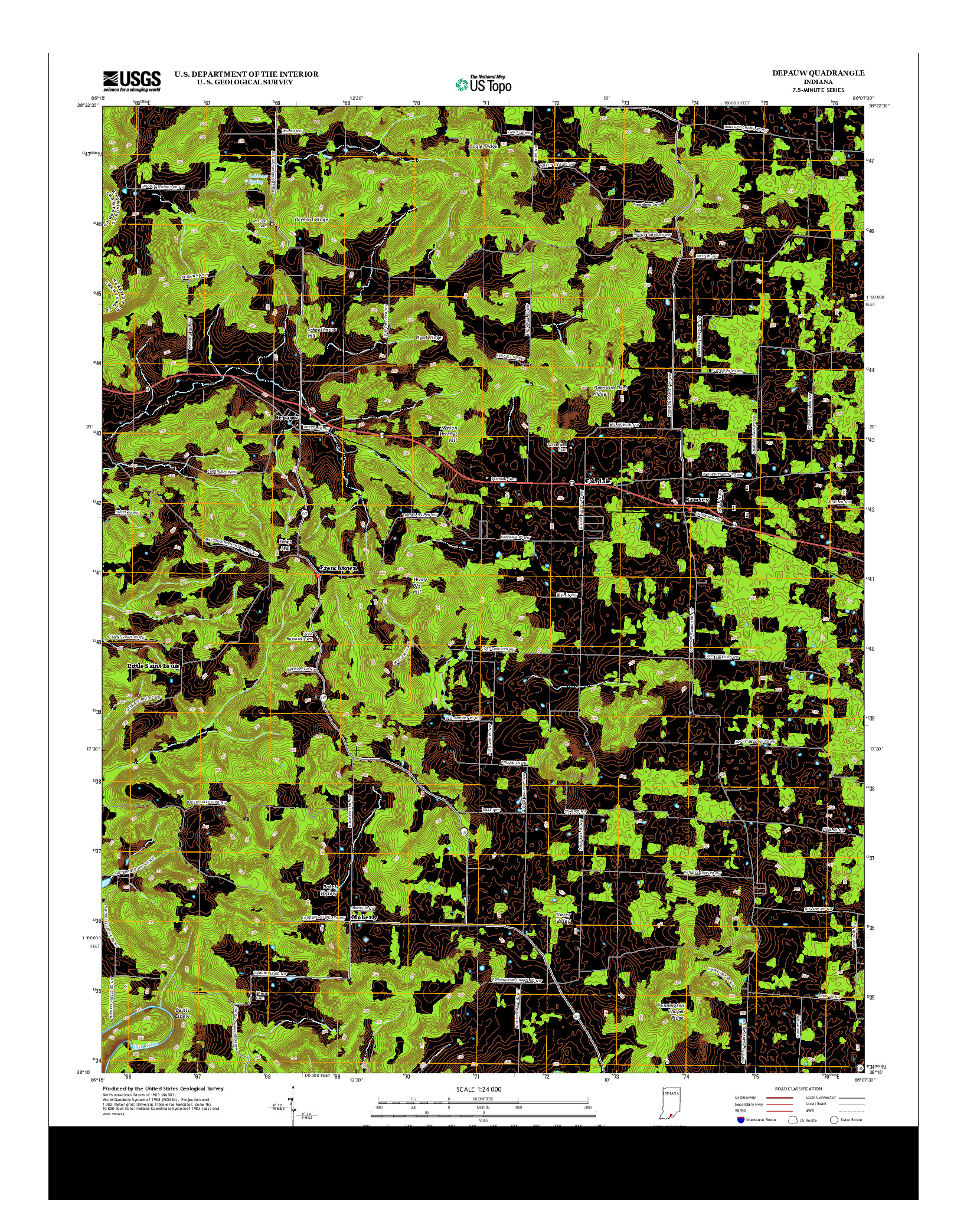 USGS US TOPO 7.5-MINUTE MAP FOR DEPAUW, IN 2013