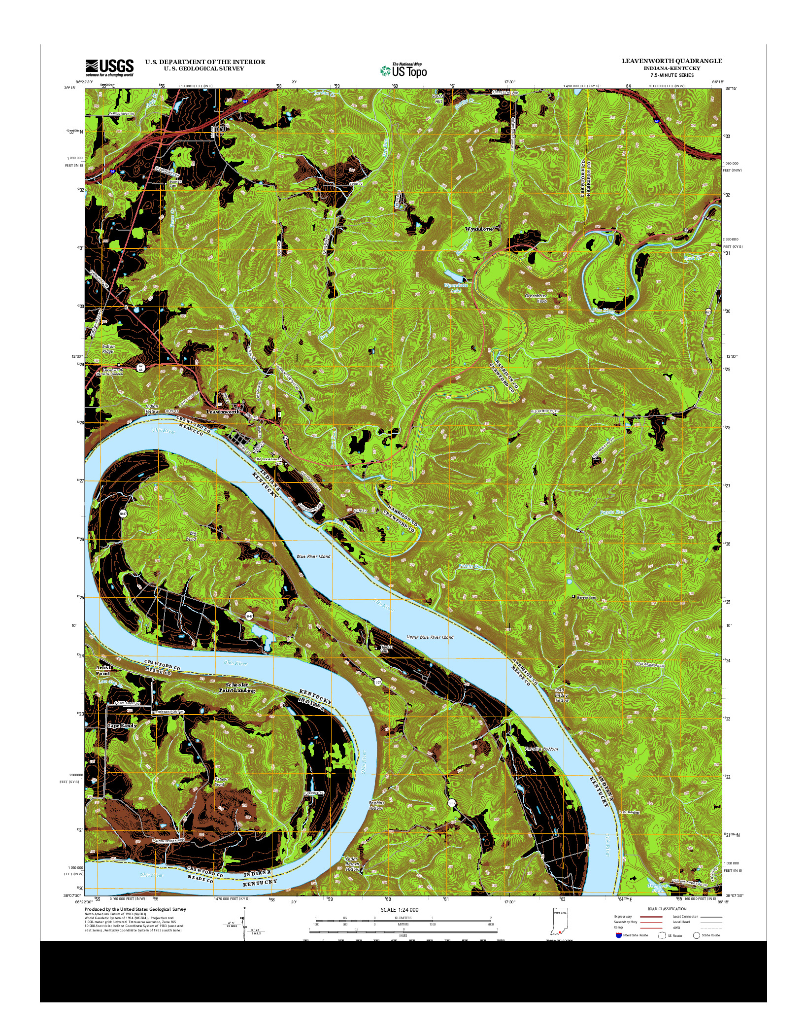 USGS US TOPO 7.5-MINUTE MAP FOR LEAVENWORTH, IN-KY 2013