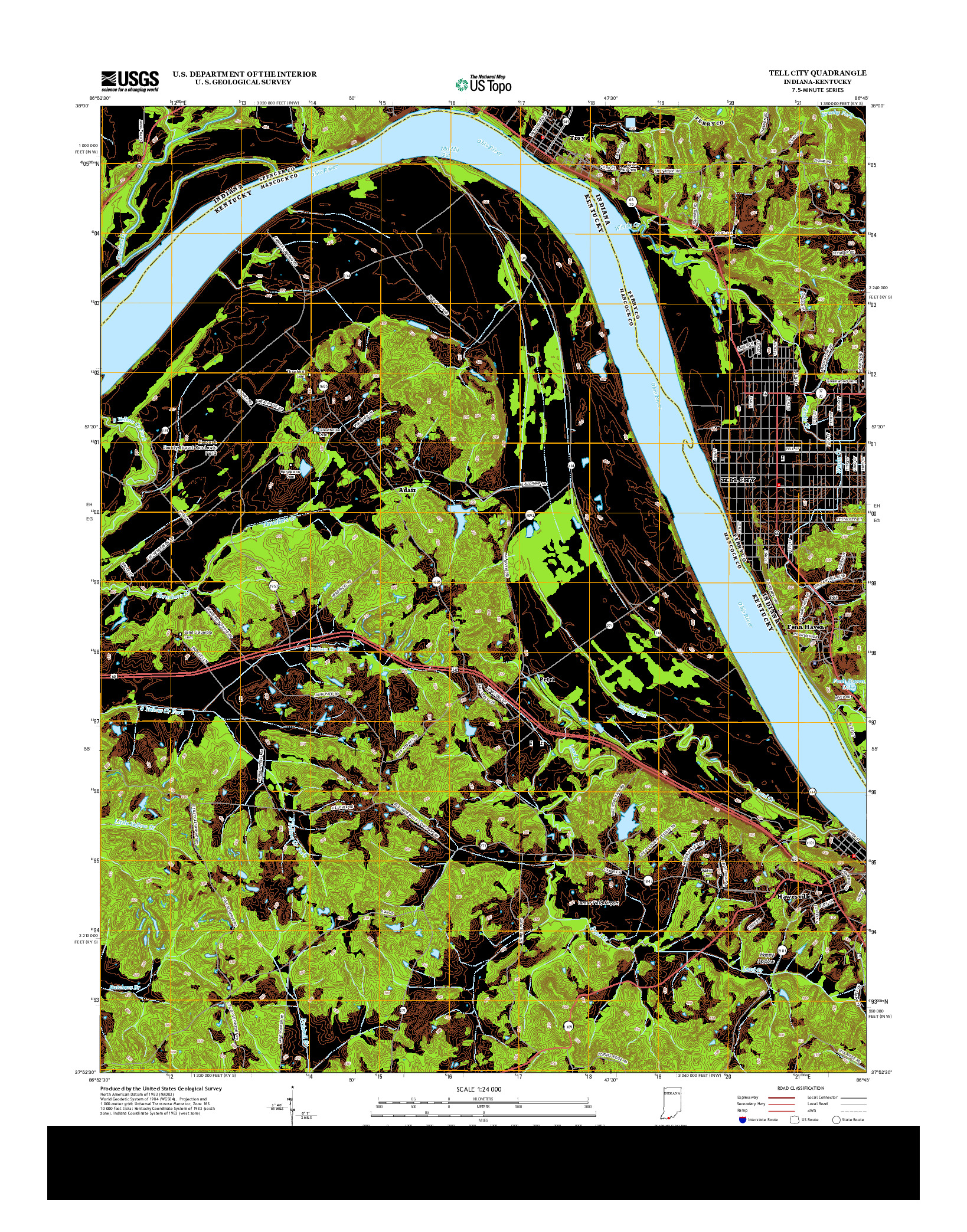 USGS US TOPO 7.5-MINUTE MAP FOR TELL CITY, IN-KY 2013