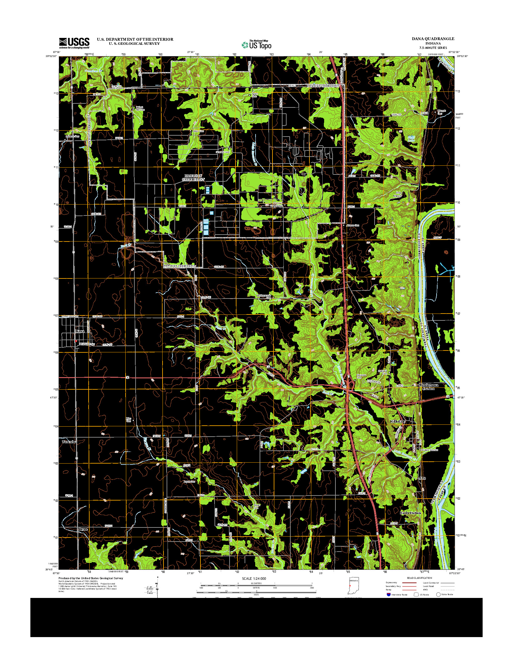 USGS US TOPO 7.5-MINUTE MAP FOR DANA, IN 2013