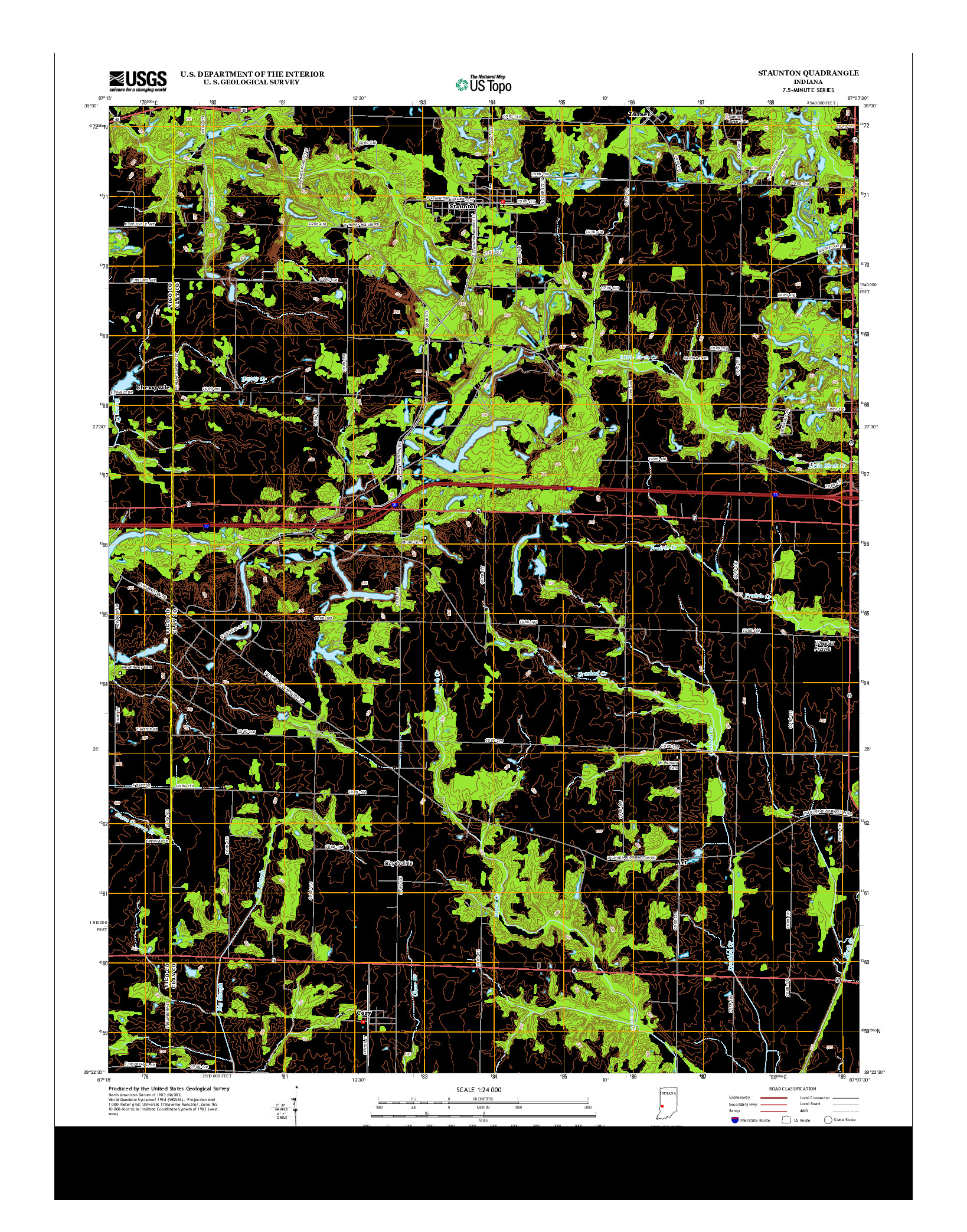 USGS US TOPO 7.5-MINUTE MAP FOR STAUNTON, IN 2013