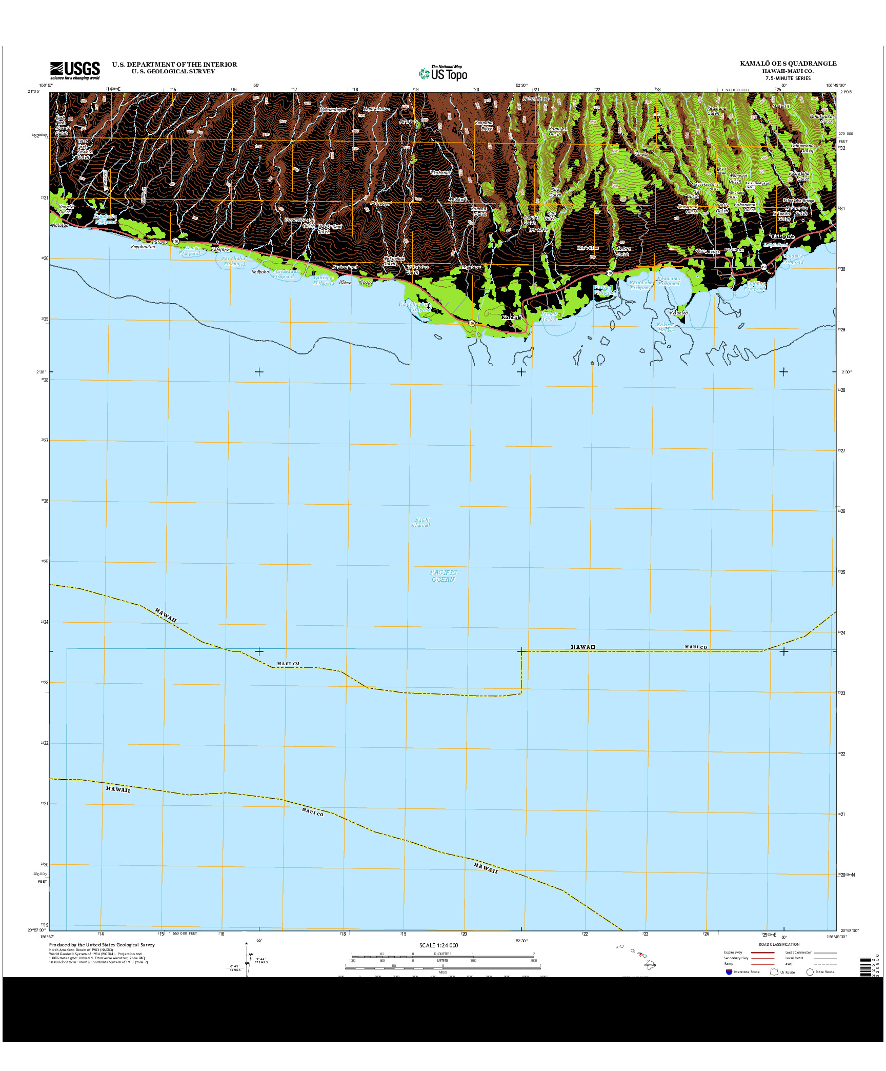 USGS US TOPO 7.5-MINUTE MAP FOR KAMALO OE S, HI 2013