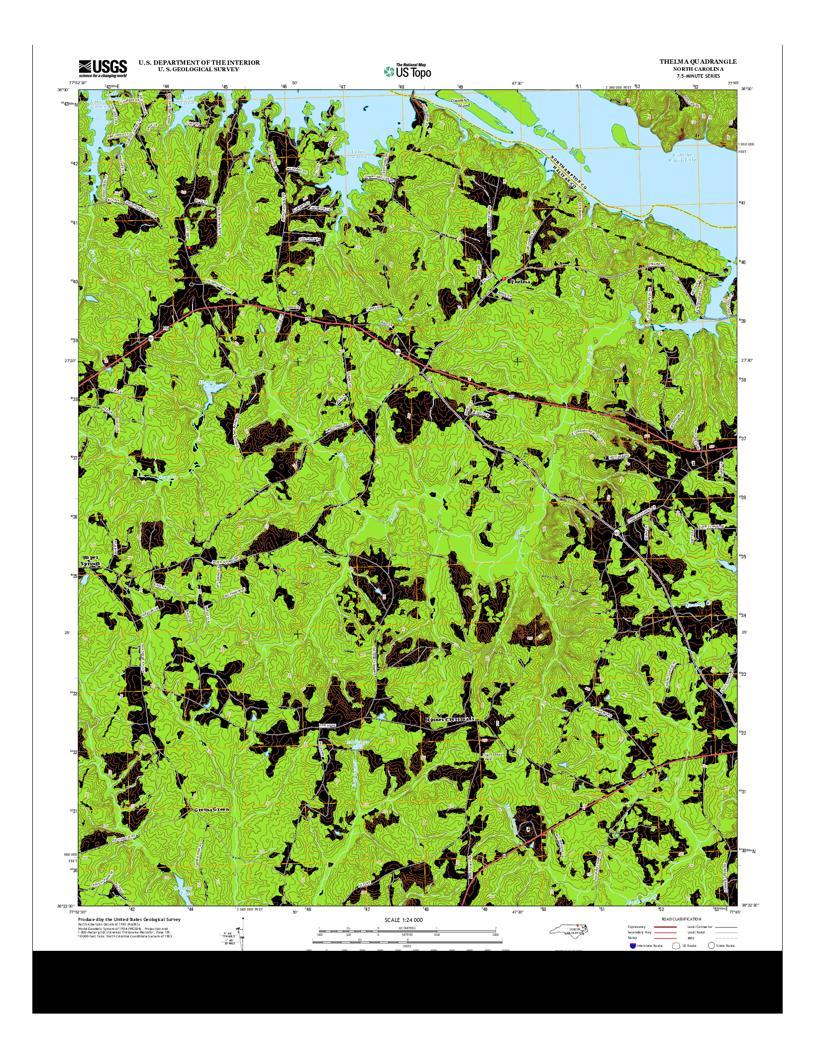 USGS US TOPO 7.5-MINUTE MAP FOR THELMA, NC 2013
