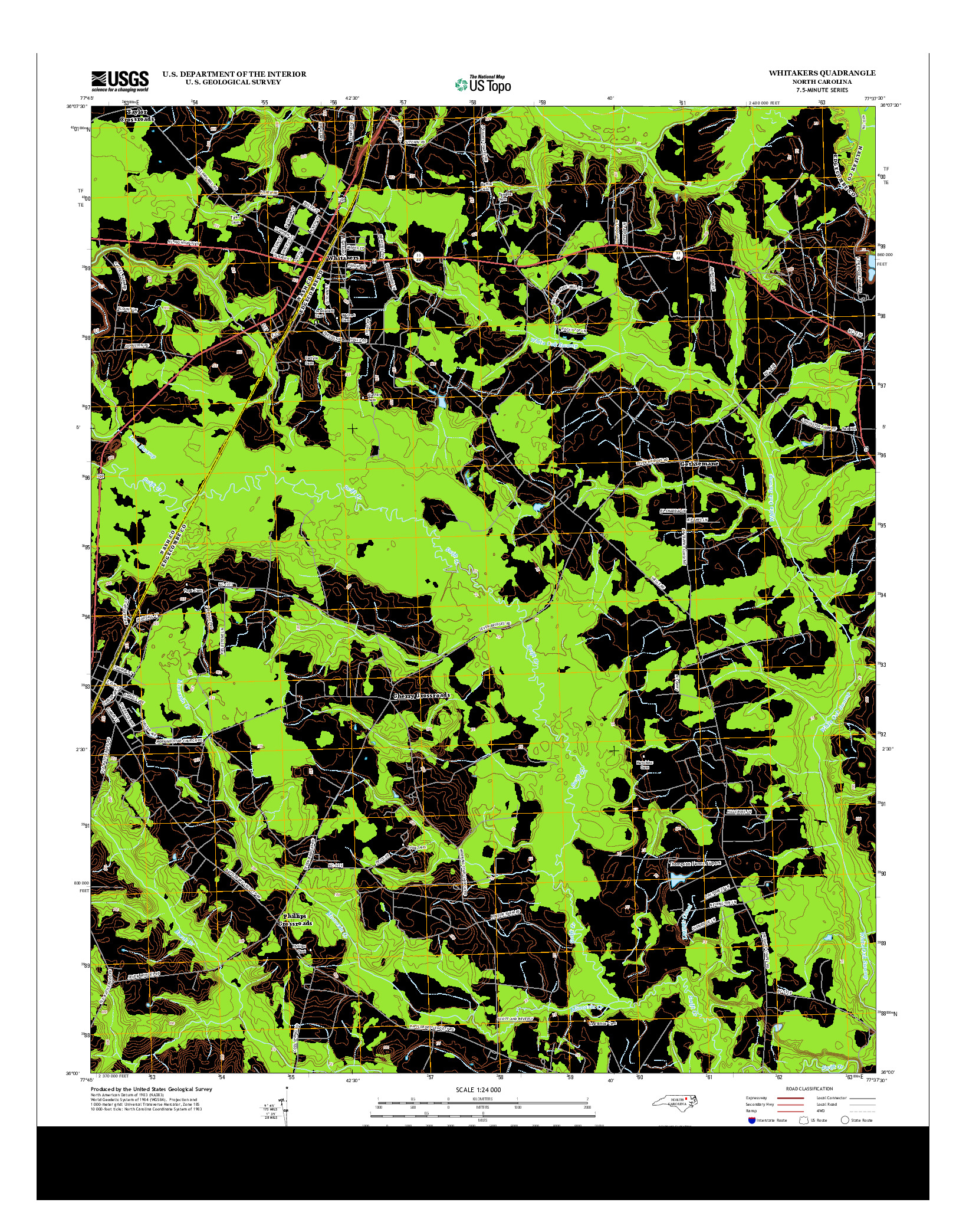 USGS US TOPO 7.5-MINUTE MAP FOR WHITAKERS, NC 2013