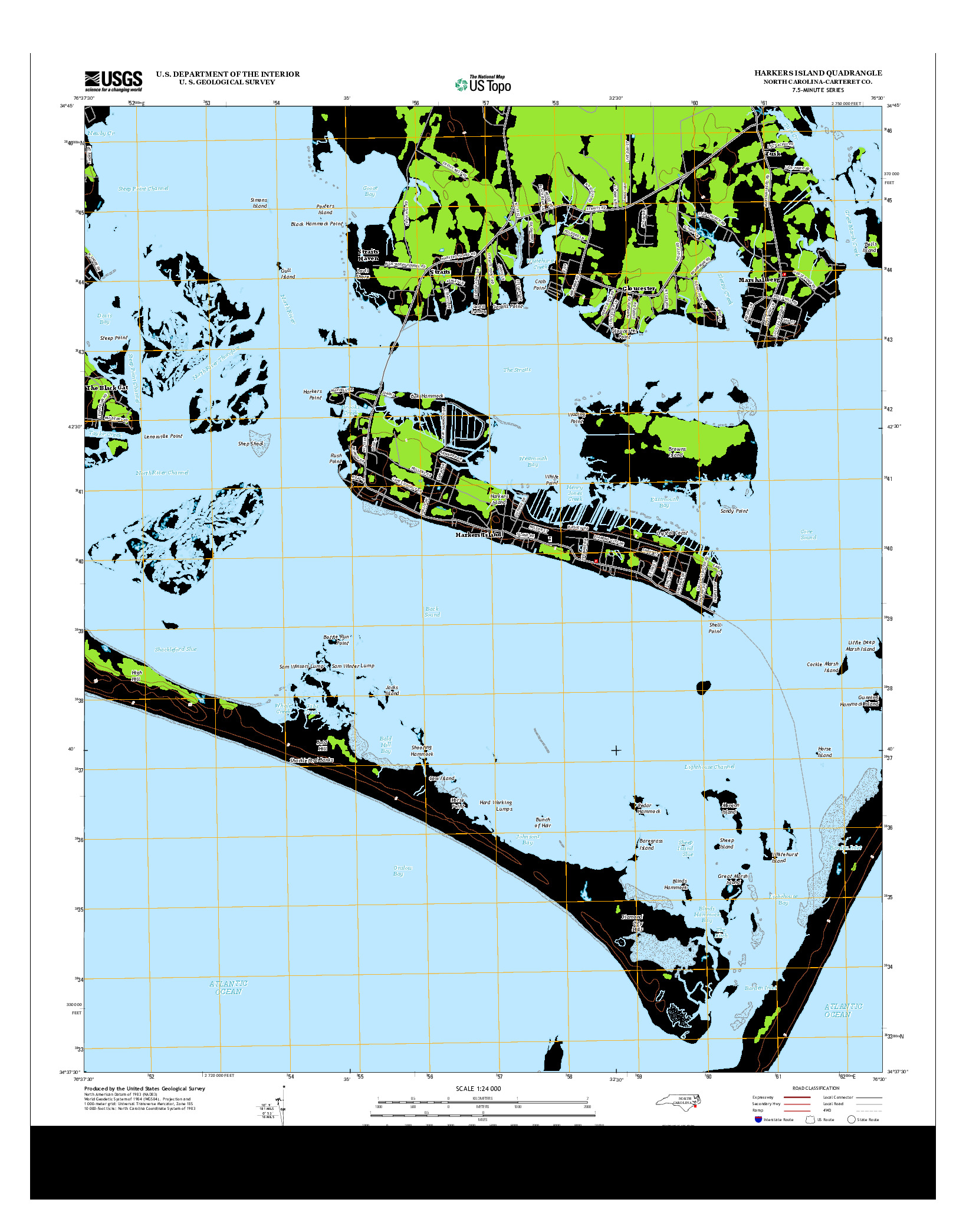 USGS US TOPO 7.5-MINUTE MAP FOR HARKERS ISLAND, NC 2013