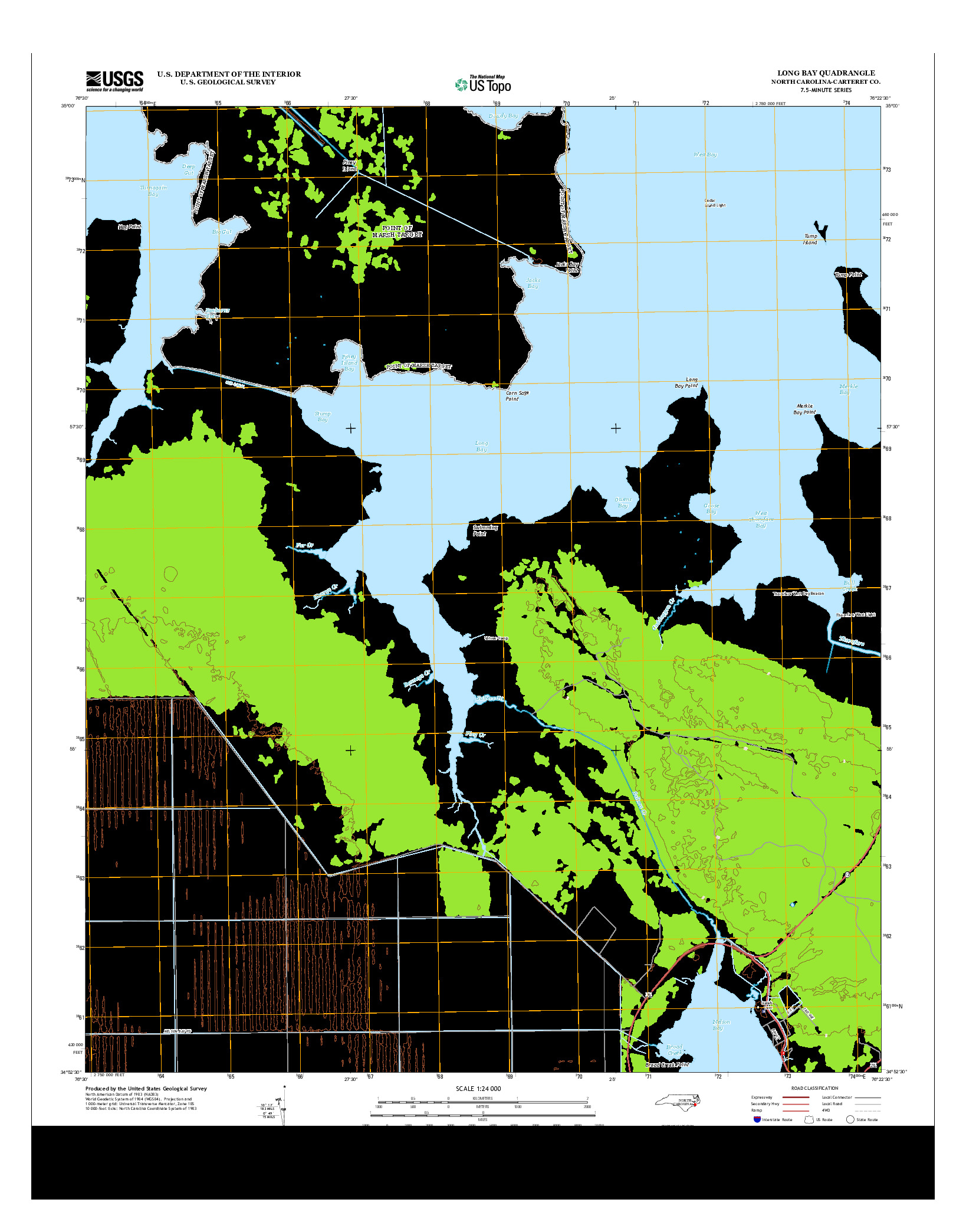 USGS US TOPO 7.5-MINUTE MAP FOR LONG BAY, NC 2013
