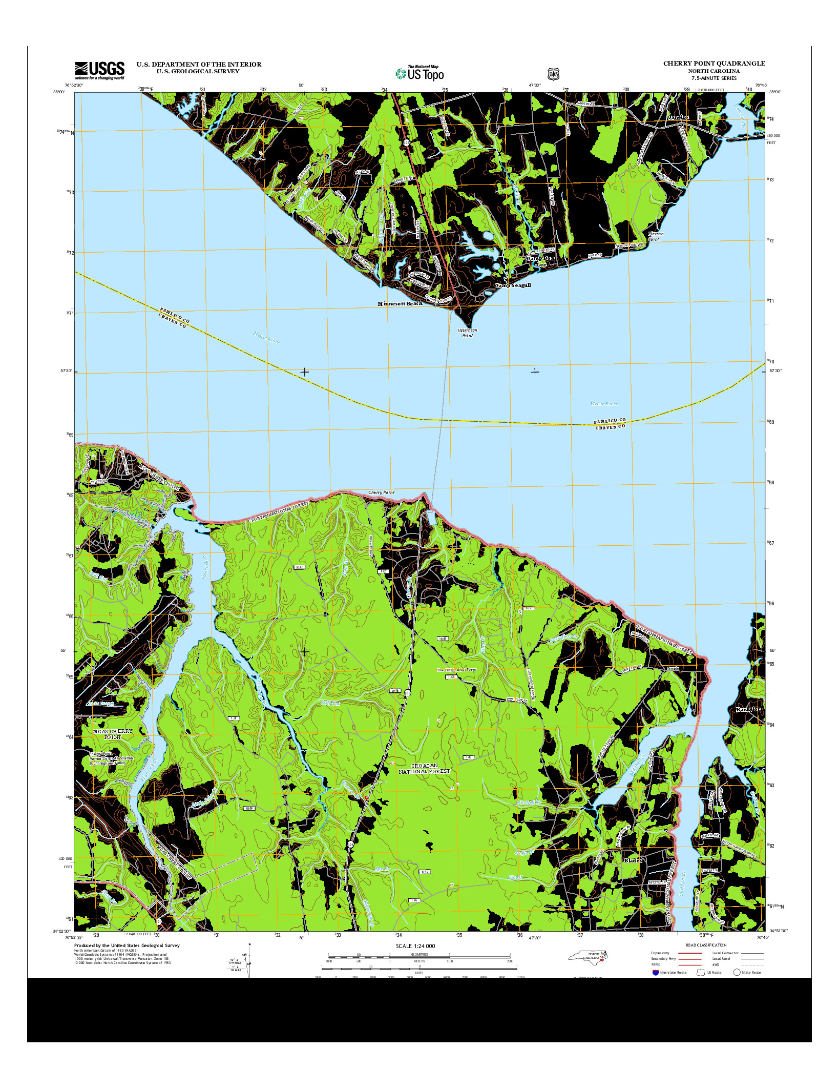 USGS US TOPO 7.5-MINUTE MAP FOR CHERRY POINT, NC 2013