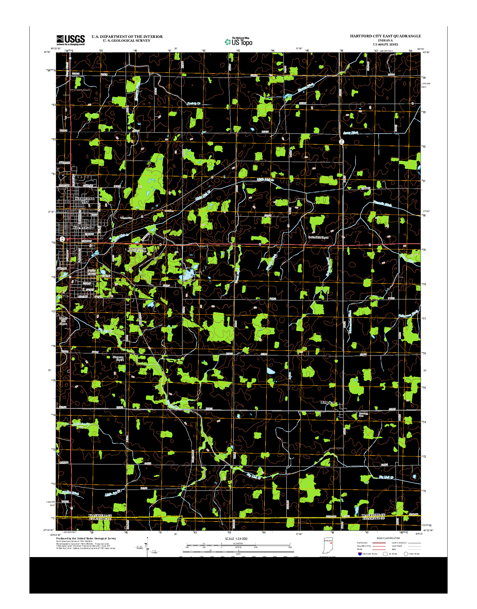 USGS US TOPO 7.5-MINUTE MAP FOR HARTFORD CITY EAST, IN 2013