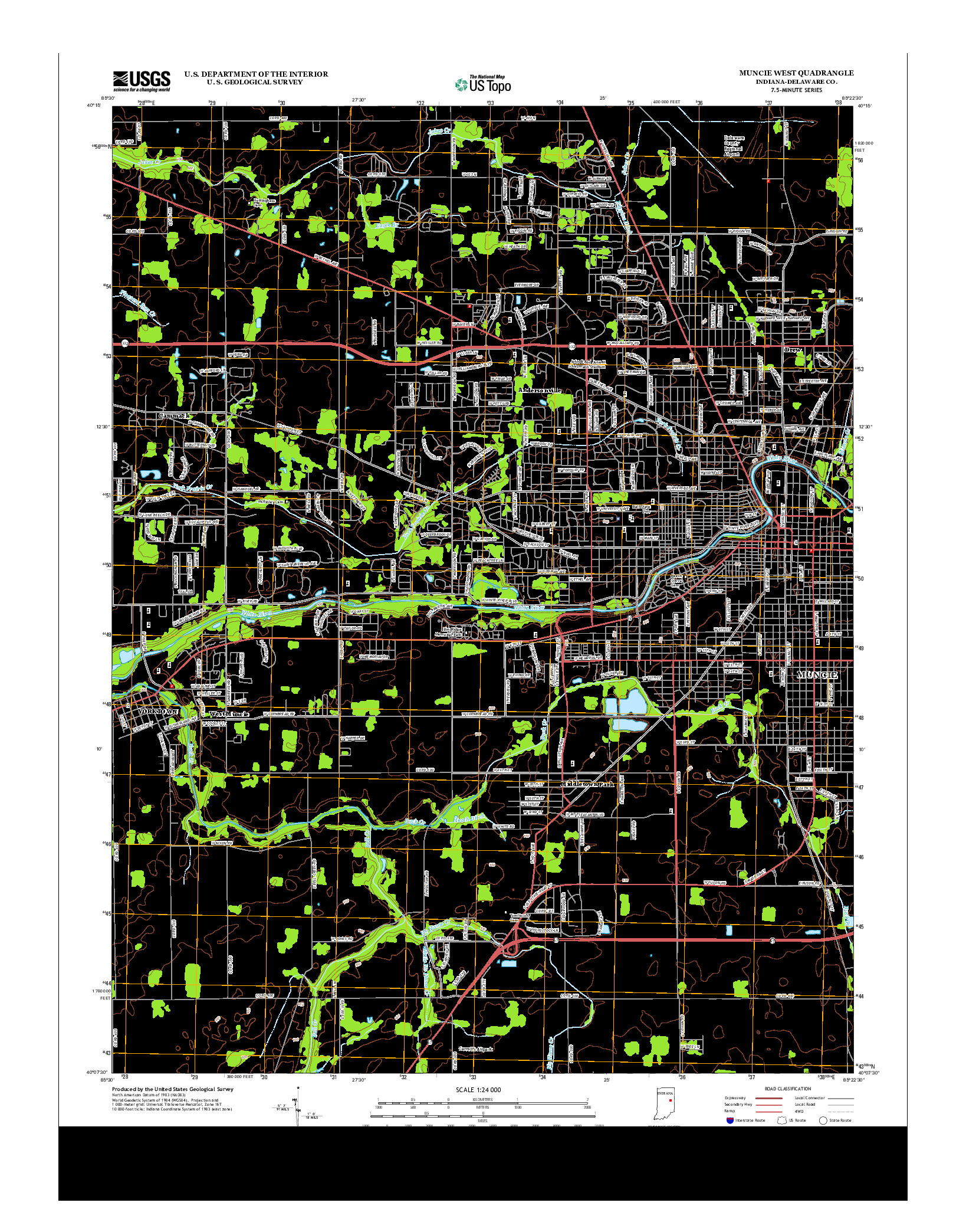 USGS US TOPO 7.5-MINUTE MAP FOR MUNCIE WEST, IN 2013