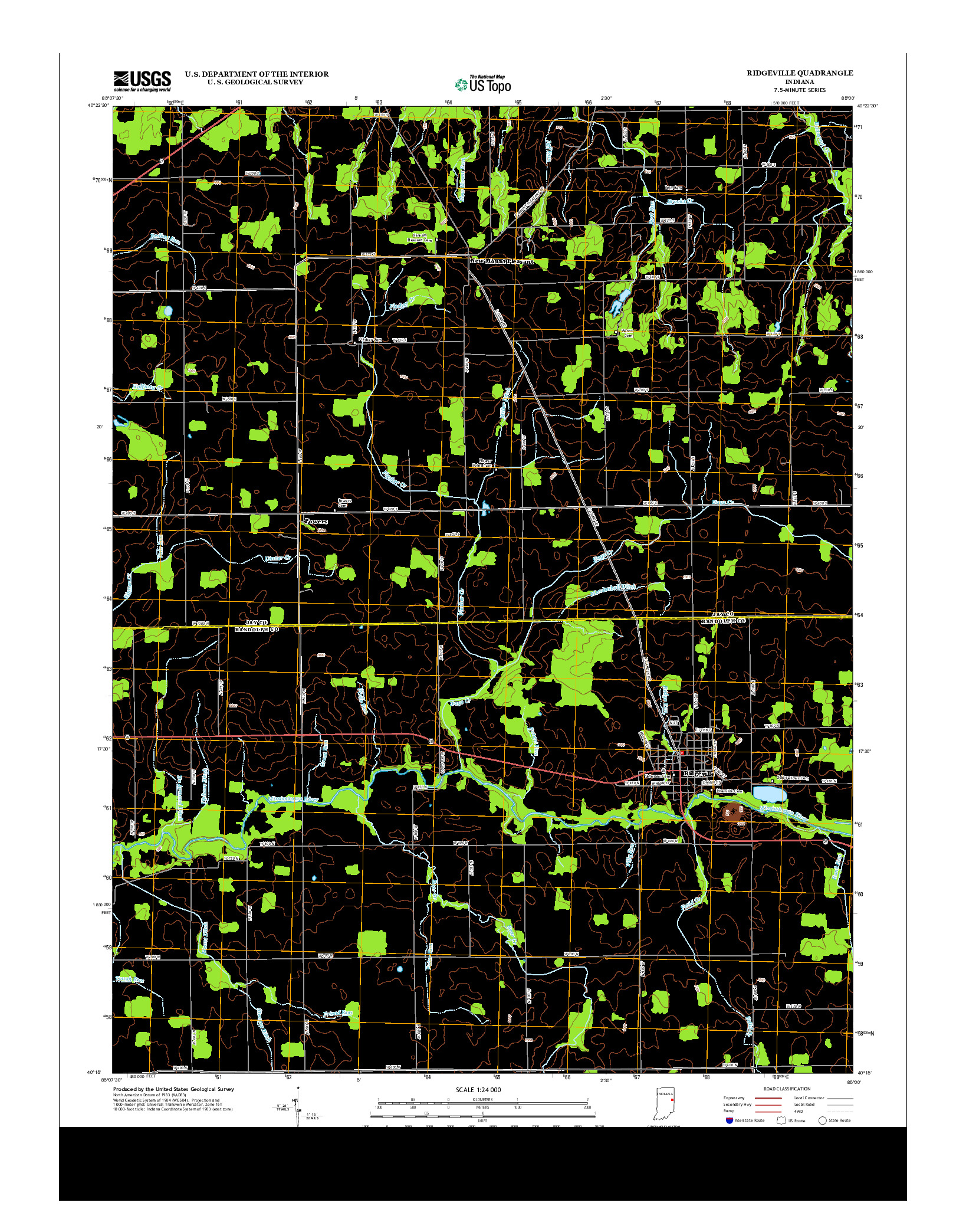 USGS US TOPO 7.5-MINUTE MAP FOR RIDGEVILLE, IN 2013