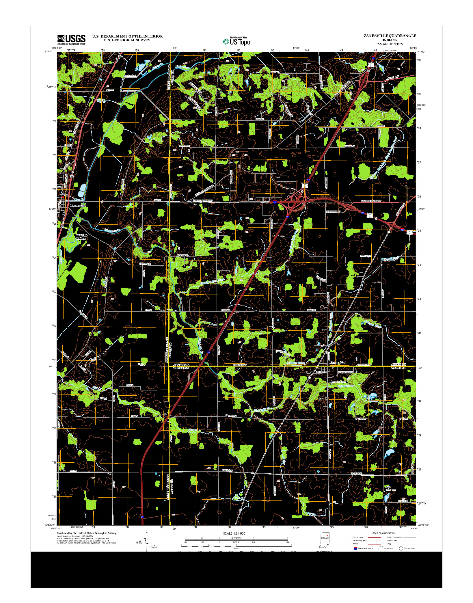 USGS US TOPO 7.5-MINUTE MAP FOR ZANESVILLE, IN 2013