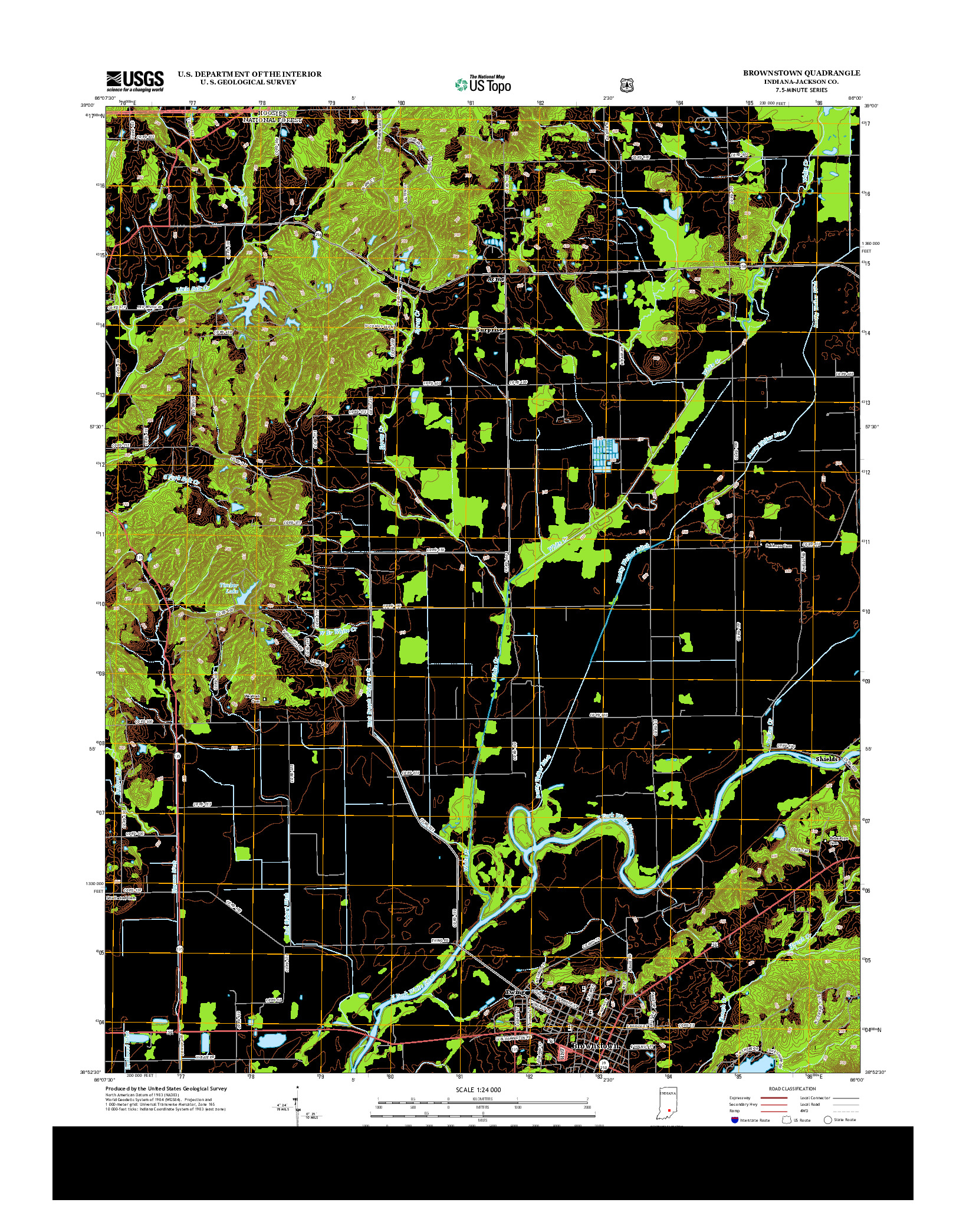 USGS US TOPO 7.5-MINUTE MAP FOR BROWNSTOWN, IN 2013