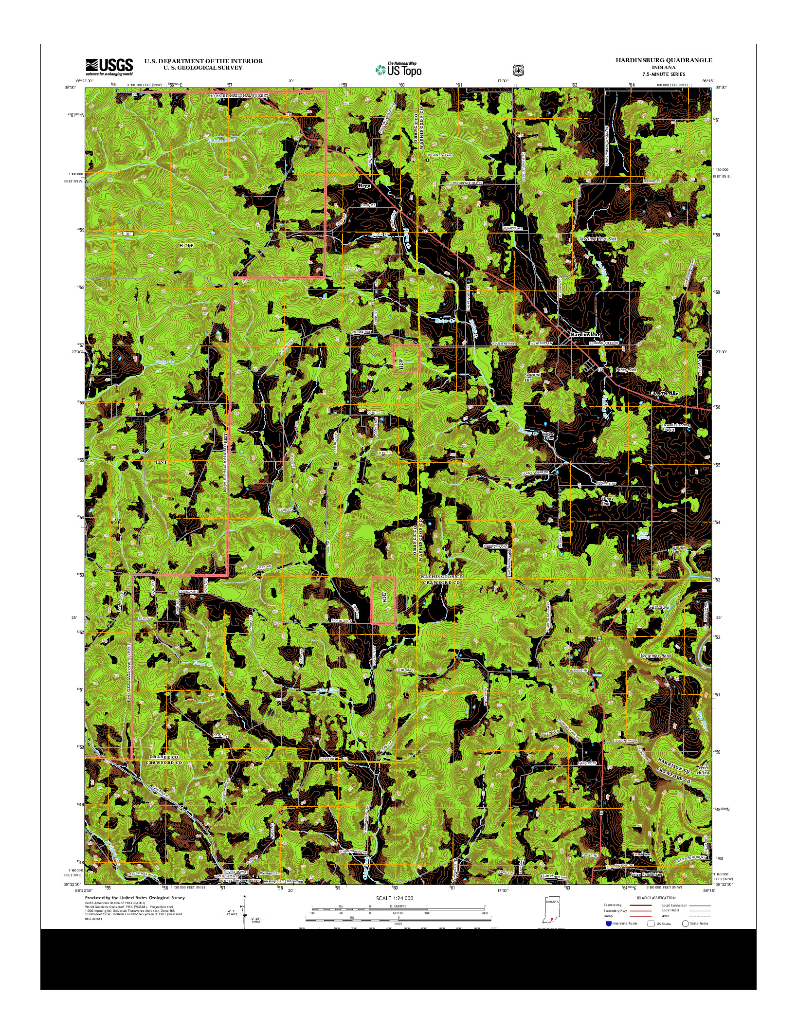 USGS US TOPO 7.5-MINUTE MAP FOR HARDINSBURG, IN 2013