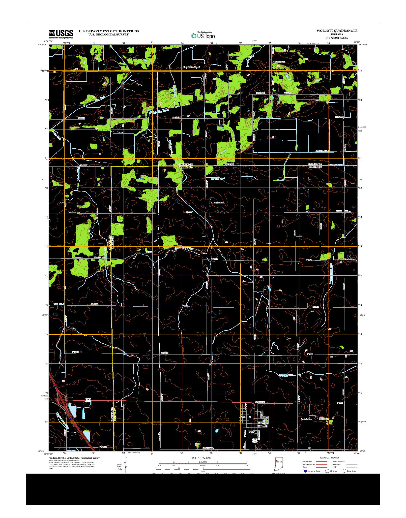 USGS US TOPO 7.5-MINUTE MAP FOR WOLCOTT, IN 2013