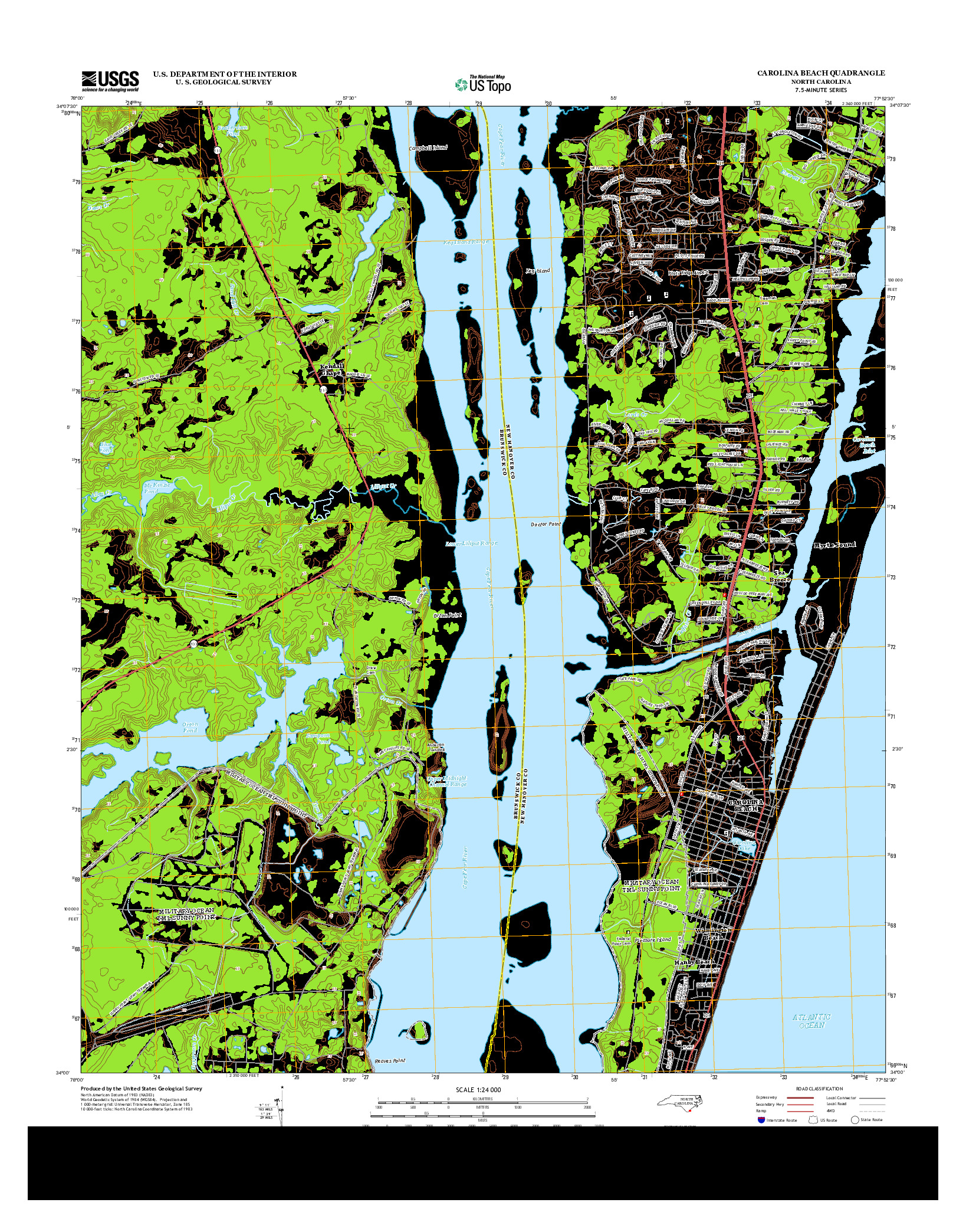 USGS US TOPO 7.5-MINUTE MAP FOR CAROLINA BEACH, NC 2013